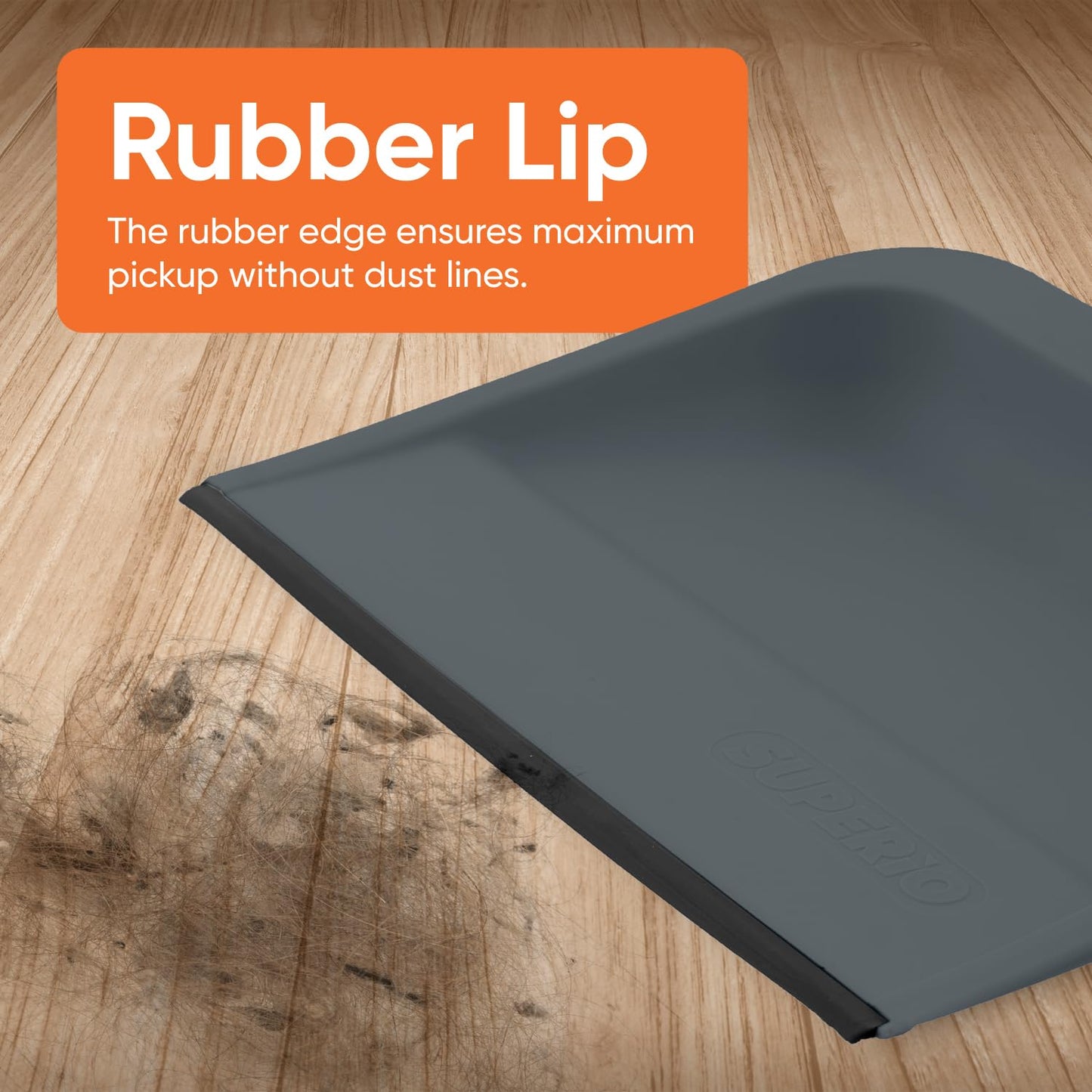Superio Clip-On Dustpan with Rubber Lip - 10-inch Wide Durable Plastic Dust Pan with Comfort Grip Handle, 2-Pack (Grey)
