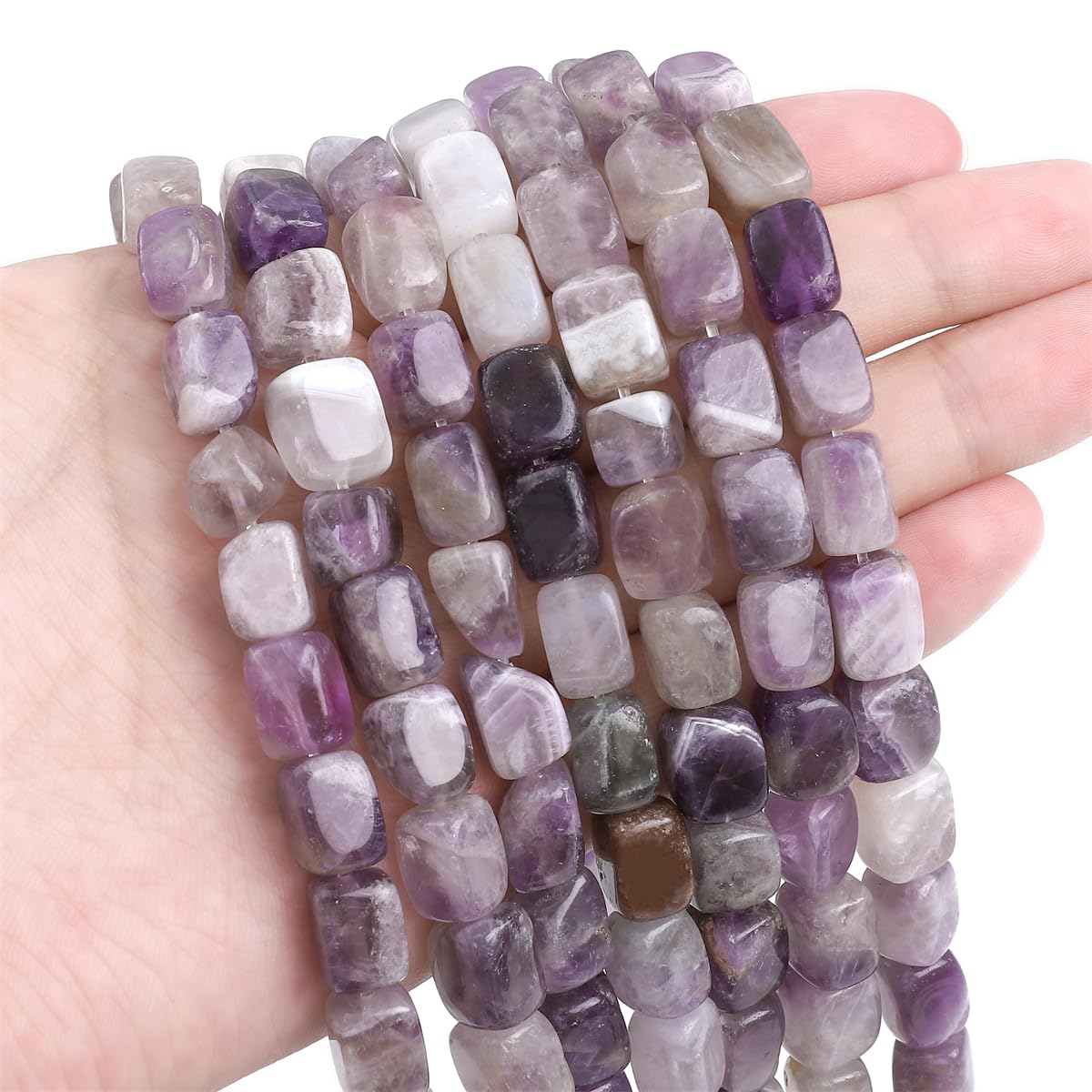 BEADIA Natural Amethyst Cuboid Stone Loose Semi Gemstone Beads for Jewelry Making 8mmx12mm 38cm/Strand