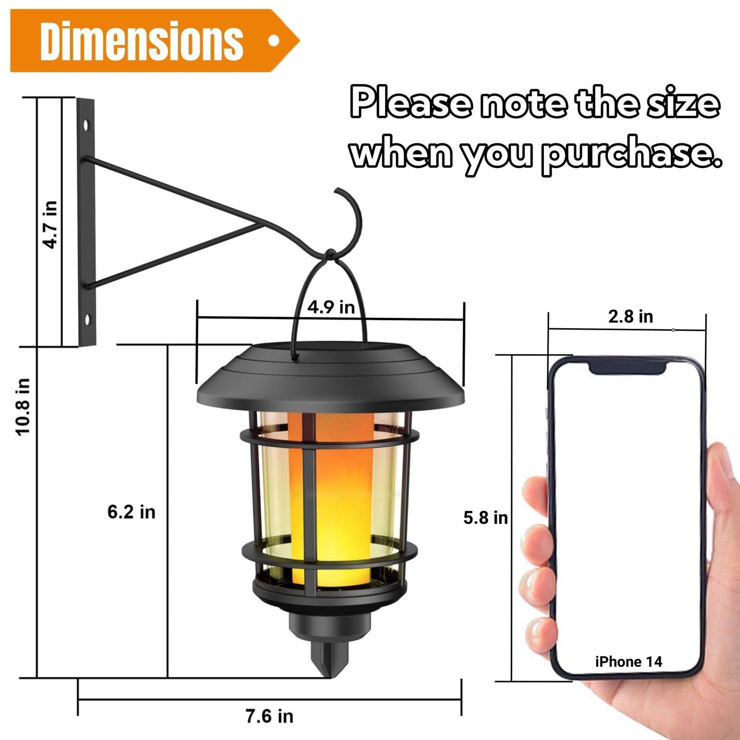 Dynaming 4 Pack Solar Flame Wall Lanterns Outdoor, Solar Powered Wall Mounted Sconce Lights, Flickering Flame LED Light Auto On/Off Hanging Lights, Waterproof for Garage Stair Patio Porch Yard
