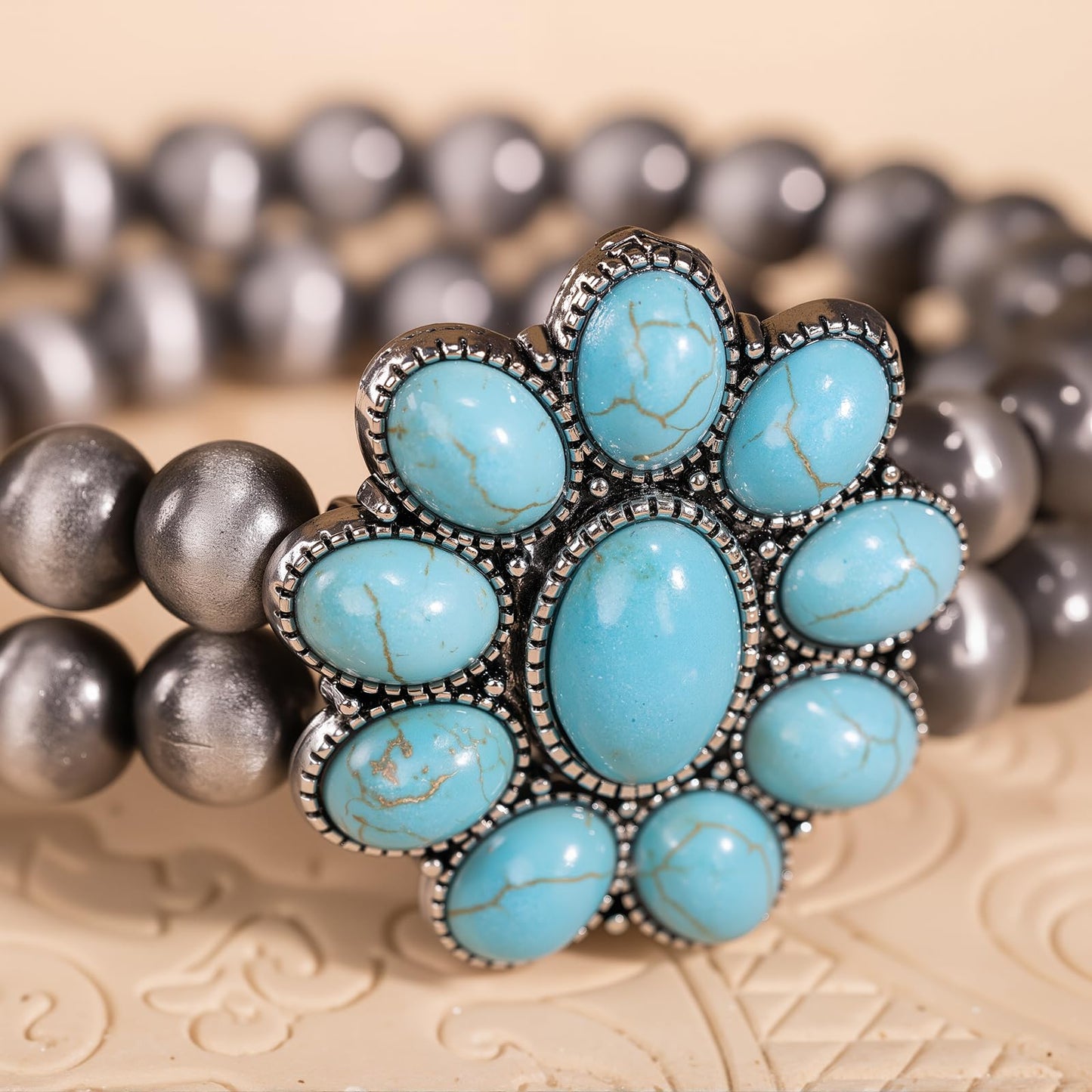 Montana West Rustic Couture's Jewelry Western Navajo Beaded Turquoise Cuff Bangle Bracelets Bohemian Vintage Elastic Bracelet for Women Cowgirl RCW-WH05TQ
