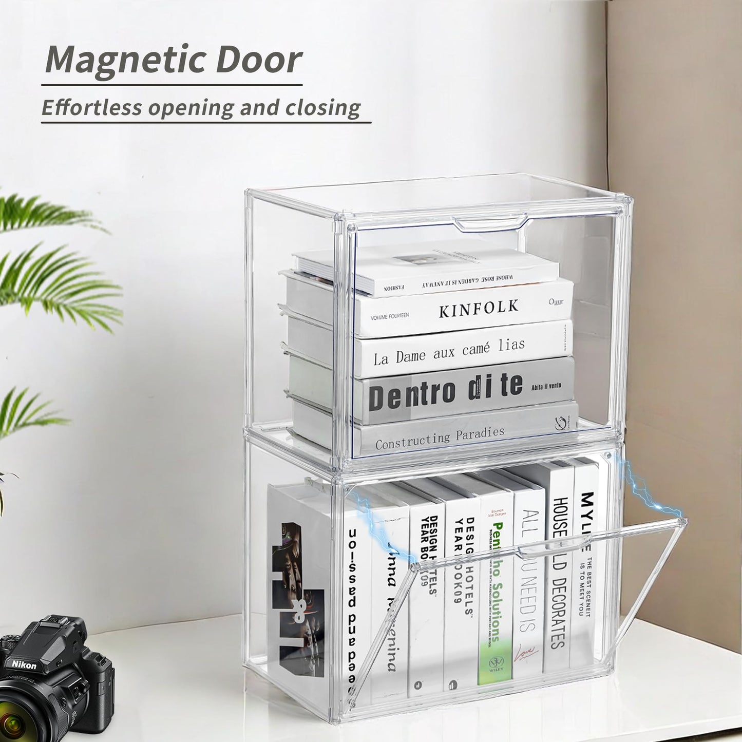 LXLXXL Cube Storage Organizer Acrylic Book Case Display Case Box Stackable Book Storage Containers With Magnetic Door Clear Plastic Portable Organizer For Living Room Bedroom 1 Pack