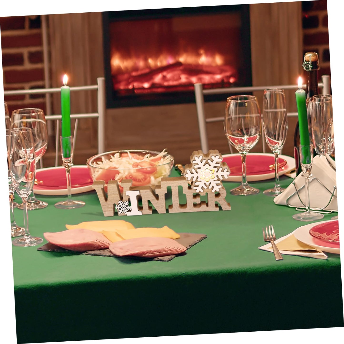 Garneck Wood Winter Sign with Snowflake LED Winter Decorations for Home Rustic Christmas Wooden Word Tabletop Centerpiece Decoration Standing Wood Plaque Sign for Xmas Home Office Shelf Mantel Party