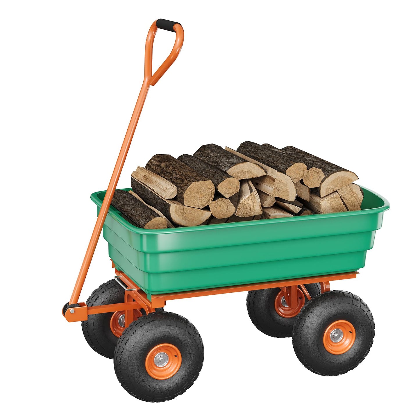 Jojoka 1200 Lbs Heavy Duty Garden Dump Cart, 4 Cu ft Rust-Resistant Poly Utility Wagon with 10-Inch All-Terrain Pneumatic Tires and Quick-Release Dumping for Yard, Lawn, and Landscaping