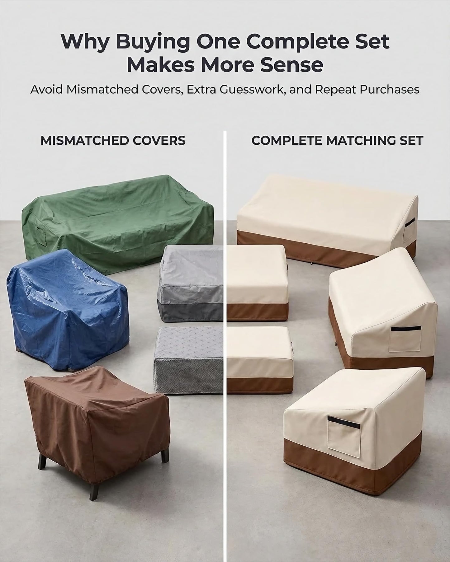 5 Piece Patio Furniture Cover Set, Waterproof Outdoor Furniture Covers for 3-Seater Sofa, Loveseat, Chairs & Coffee Table, Heavy Duty 600D Lawn Patio Set Covers, UV-Resistant All-Season, Beige&Brown