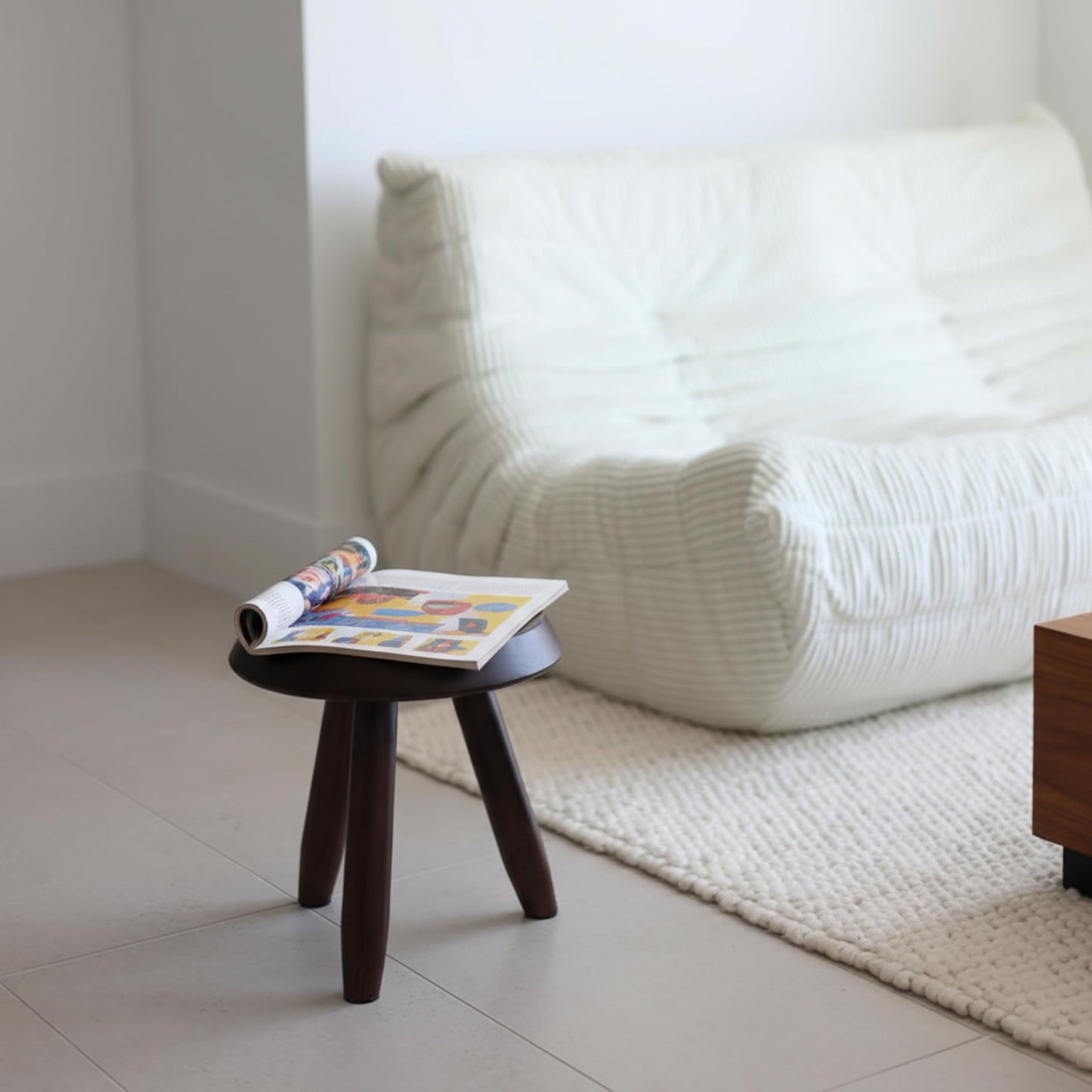 Tabouret Walnut Stool – Handcrafted Hardwood Seating Inspired by Charlotte Perriand, Artisan-Made Small Side Table, Nightstand, Footstool, or Plant Stand – Premium Walnut Finish
