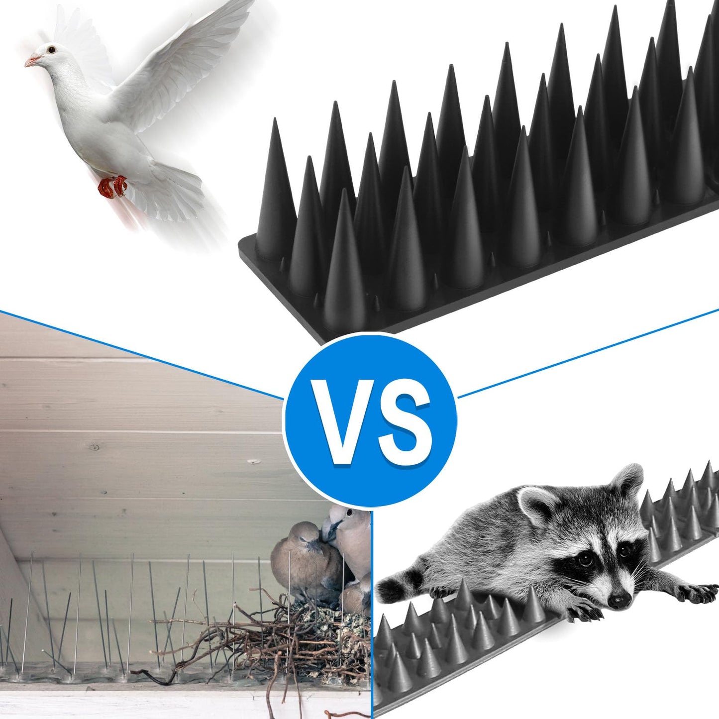 BORHOOD Bird Spikes, 40 Pack Pigeon Deterrent for Small Birds Raccoon Cats Defender for Outside to Keep Squirrel Away, Plastic Fence Spike for Railing and Roof-Black