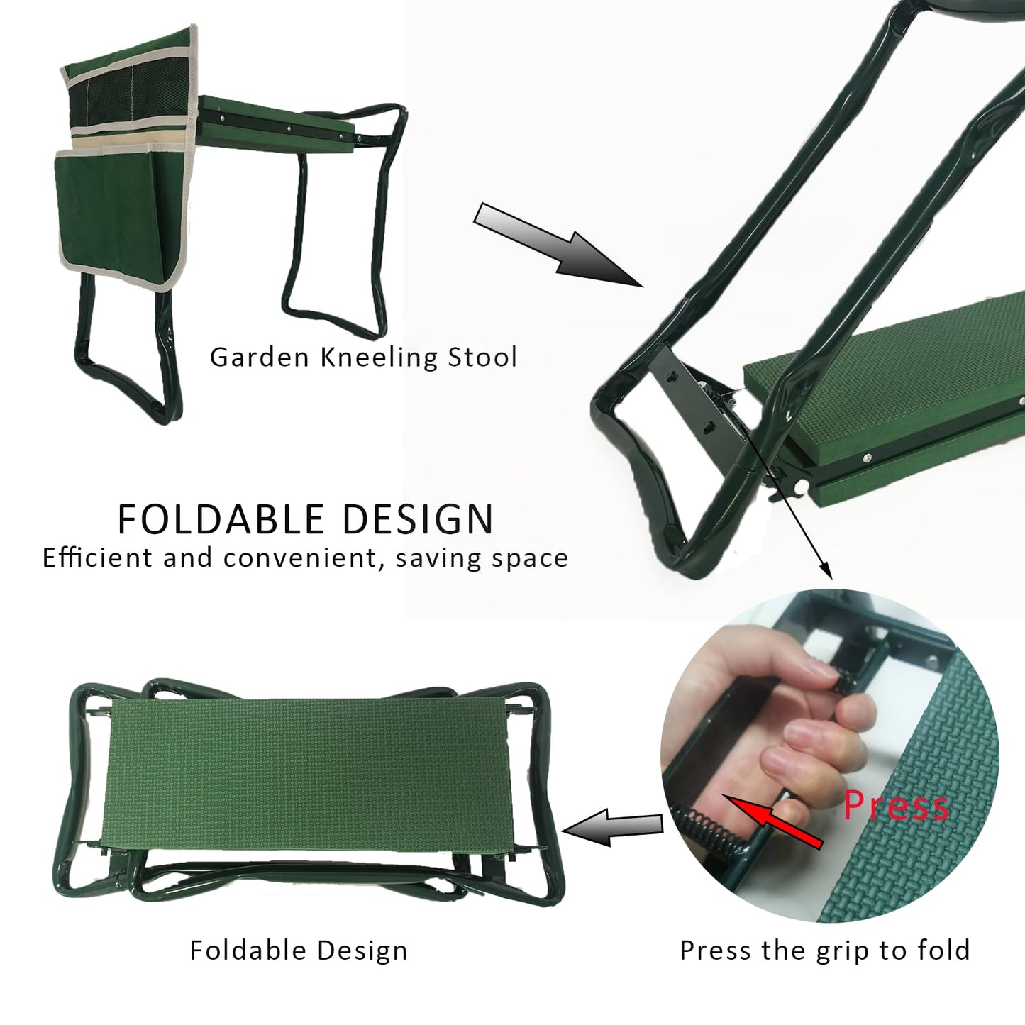 CNHZ FLOURISH Garden Kneeler and Seat Heavy Duty - Foldable Kneeling Stool with Large Tool Pouch & Storage Bag, Space-Saving, Ideal Gift for Gardeners, Seniors & Parents