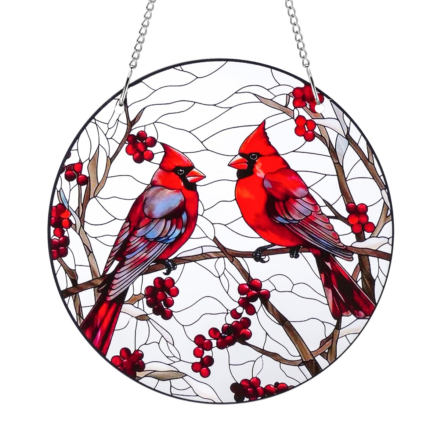 Qihangfu 8" Cardinal Window Decorations– Acrylic Hanging Ornament for Door & Window, Decorative Accent for Yard & Courtyard, Holiday & Everyday Gift