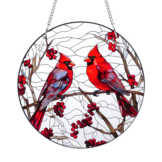 Qihangfu 8" Cardinal Window Decorations– Acrylic Hanging Ornament for Door & Window, Decorative Accent for Yard & Courtyard, Holiday & Everyday Gift