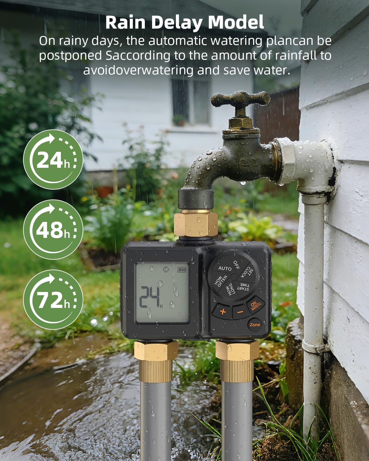 NTTYIECX Sprinkler Timer 2 Zone,Water Timer for Garden Hose with Lithium Battery ＆ Controller Brass Inlet, Delay/Manual/Automatic Watering Irrigation System for Yard, Lawn,Garden IPX6 Waterproof