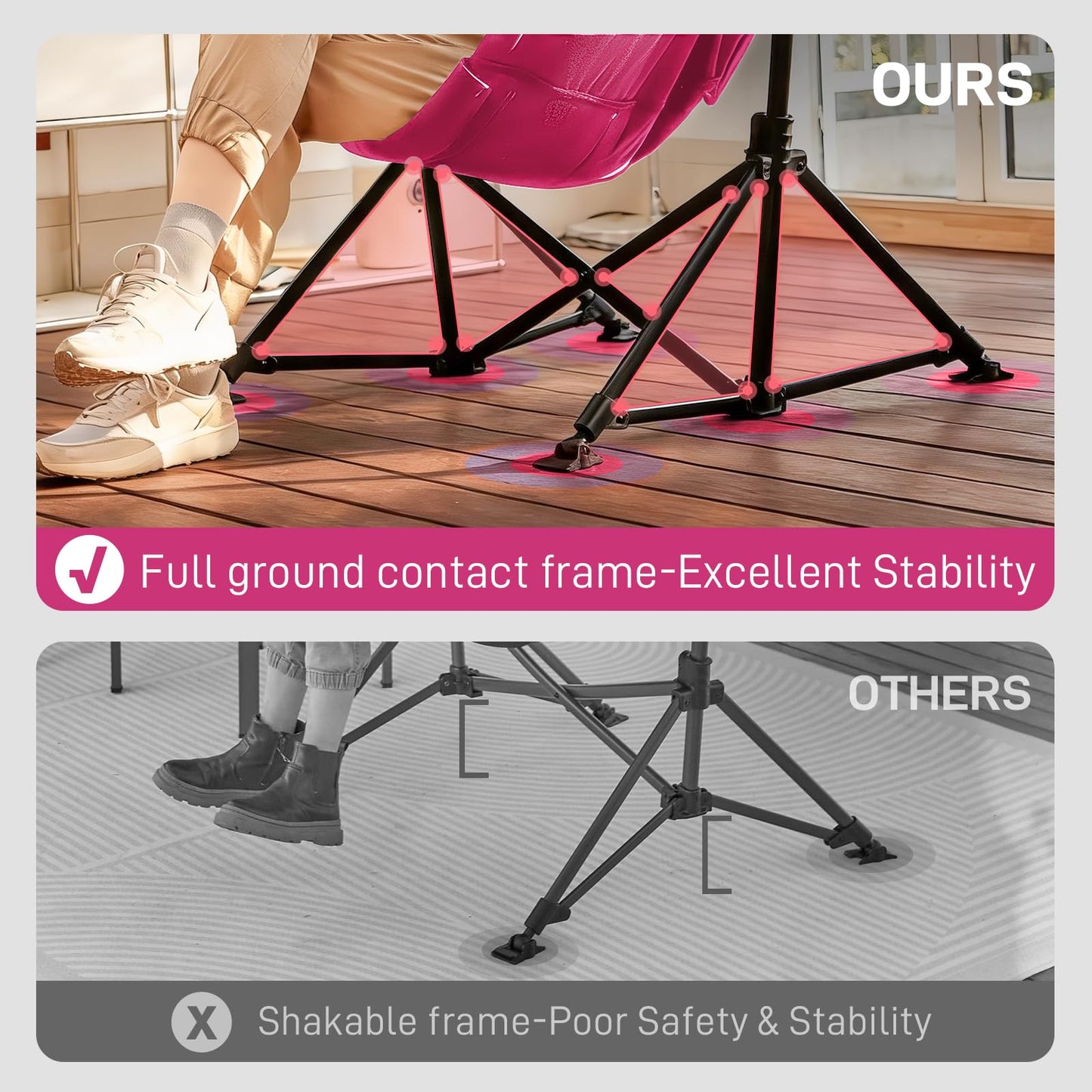 EVER ADVANCED Padded Oversized Hammock Camping Chair, Compact Heavy Duty Swing Chair with Multi-Storage Pockets, Portable Folding Rocking Camping Chair, Support Up to 400lbs, Pink