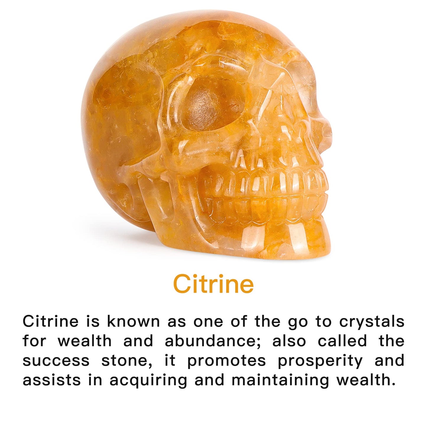 LEADGEM 3.0" Citrine Crystal Skull Figurine Healing Stones Carved Sugar Skull Head Sculpture Decor Day of The Dead Statue Ornaments Decorations