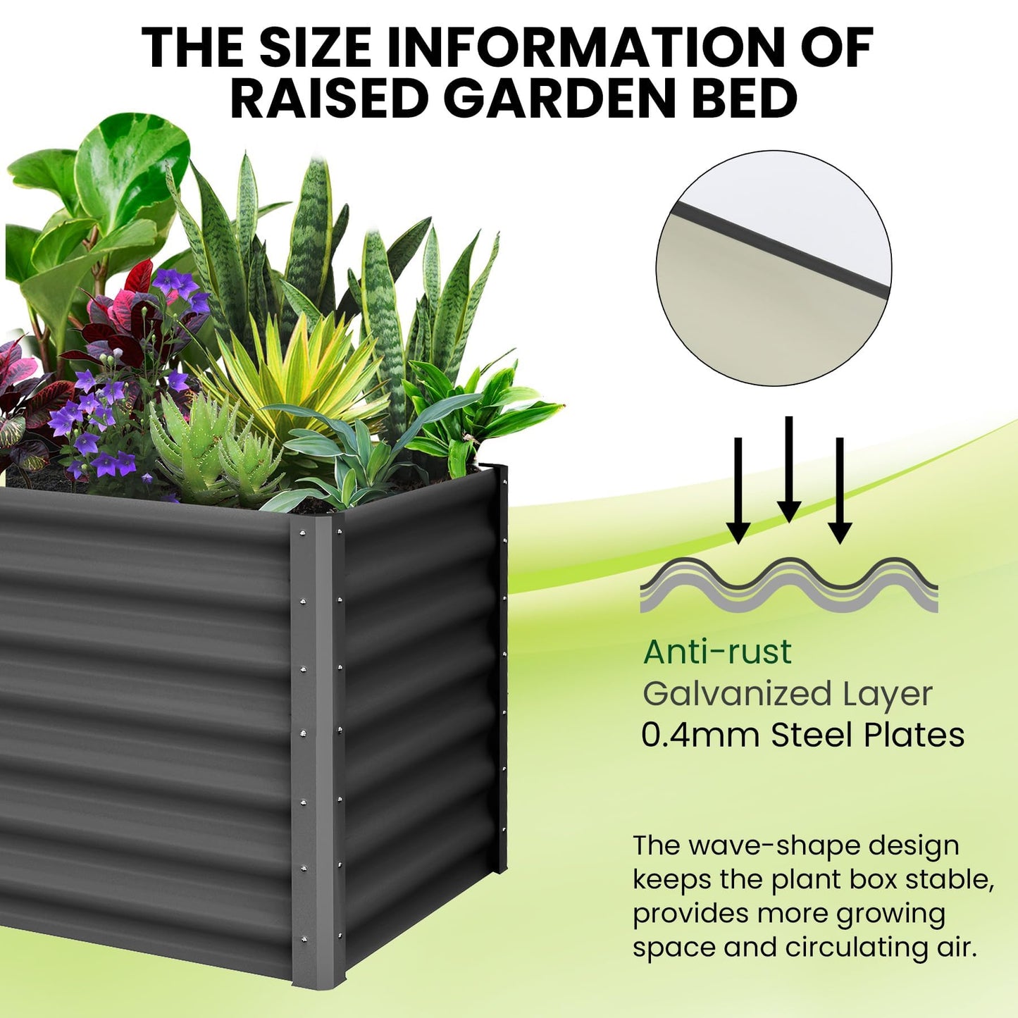 GarveeHome 6 * 3 * 2FT Raised Garden Bed Kit, Galvanized Raised Garden Beds Outdoor for Gardening, Above Planter Boxes, Large Garden Bed for Vegetables, Fruits, Dark Grey, 2 Pcs