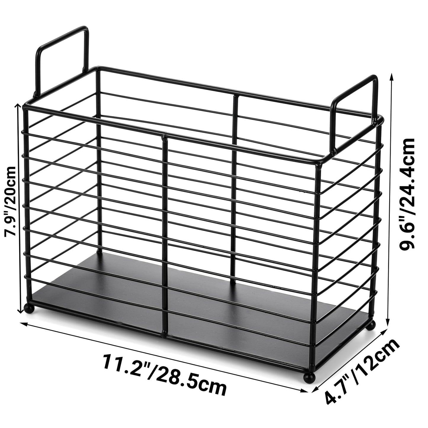 Noamus Metal Magazine Rack, Newspaper Book Tablet Storage Basket, File Holder Mail Organizer Bin with Handles, Iron Wire Black Folder Stand Holder for Home Office Bathroom Bedroom Den Living Room