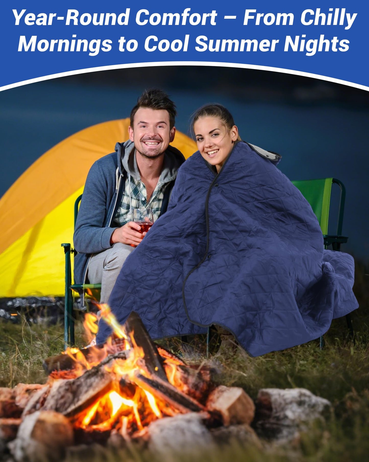 Fanfanwin 4 Pack Outdoor Camping Blanket Bulk - Fleece Waterproof & Foldable Stadium Blanket with Portable Bag for Cold Weather Sports Pet Beach Picnic Stadium Travel Car - 79 * 55inch(Navy Blue)