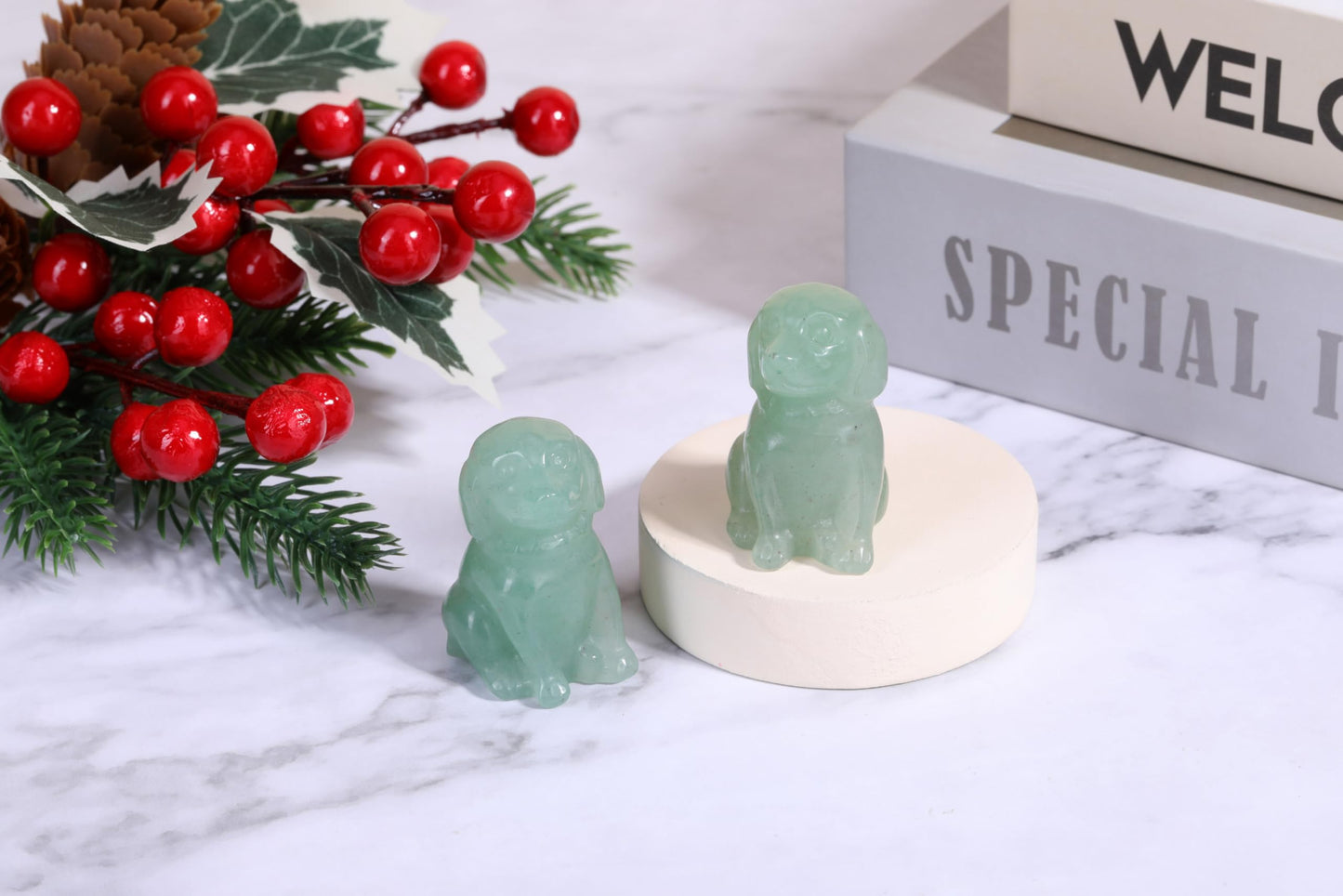 CrystalTears Green Aventurine Crystal Dog Ornament, Cute Dogs Gifts for Women Dog Lovers Men Christmas, 1.5” Lucky Healing Gemstone Labrador Dogs Puppy Figurine Statue for Home Office Desk Decor