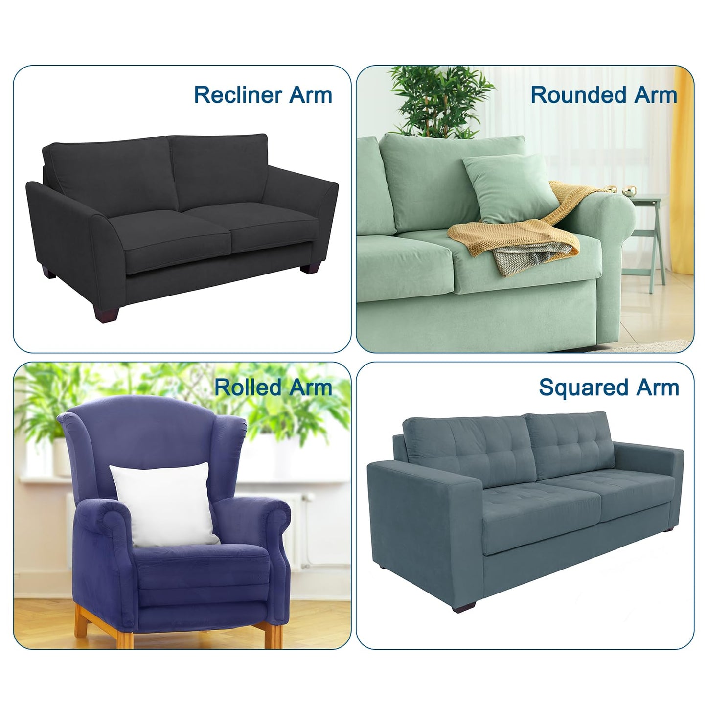 uxcell 2pcs Stretch Armrest Covers for Chairs/Sofas, Couch Arm Covers with Twist Pin, Furniture Protector Slipcovers Navy Blue