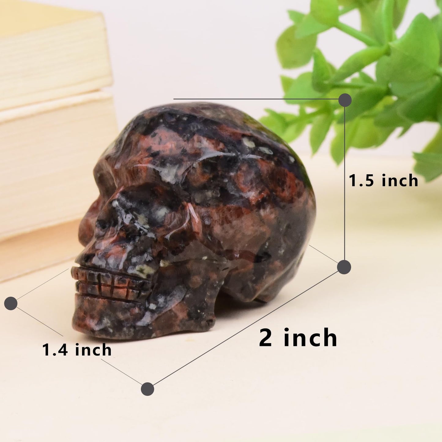 QLRSUXN 2 Inch Mahogany Obsidian Crystal Skulls Decor,Human Skull Sculpture Statues Healing Crystal Decor,Halloween Skull Figurines,Home Office Decoration Christmas Meditation Gifts for Men Women