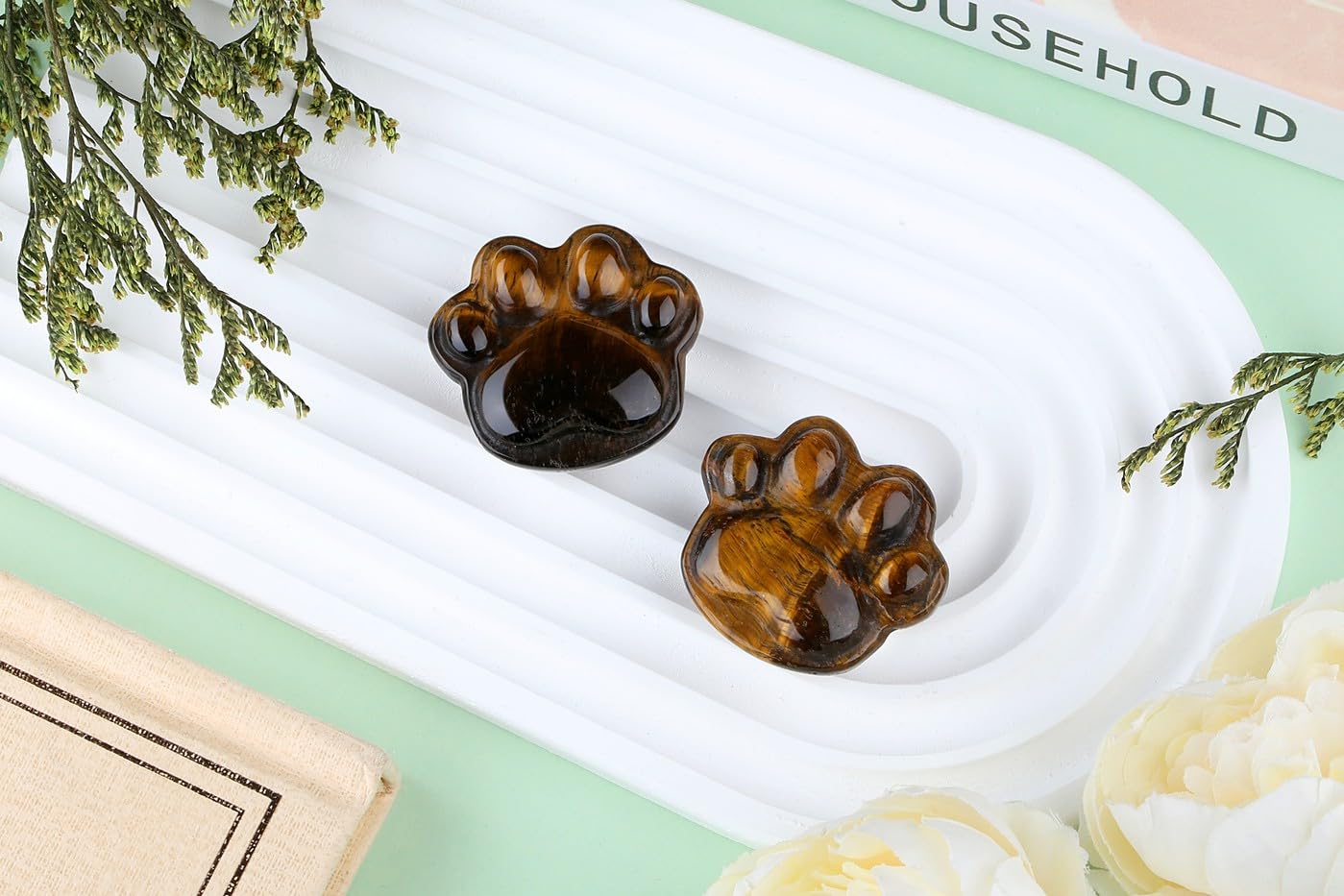 NUKAYAI Tiger Eye Cat Paw Crystal Statue Carved Figurines for Sculpture Worry Stone Crystals and Healing Stones Decor Mental Health Natural Gemstones Cute Cat Lover Gifts for Women