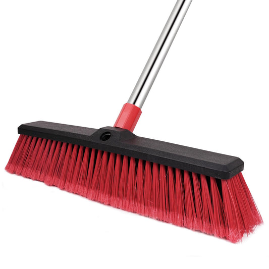 Honclea 18” Push Broom with 70” Adjustable Handle - Heavy Duty Outdoor Broom for Shop, Garage, Driveway, Patio, Yard & Deck Cleaning
