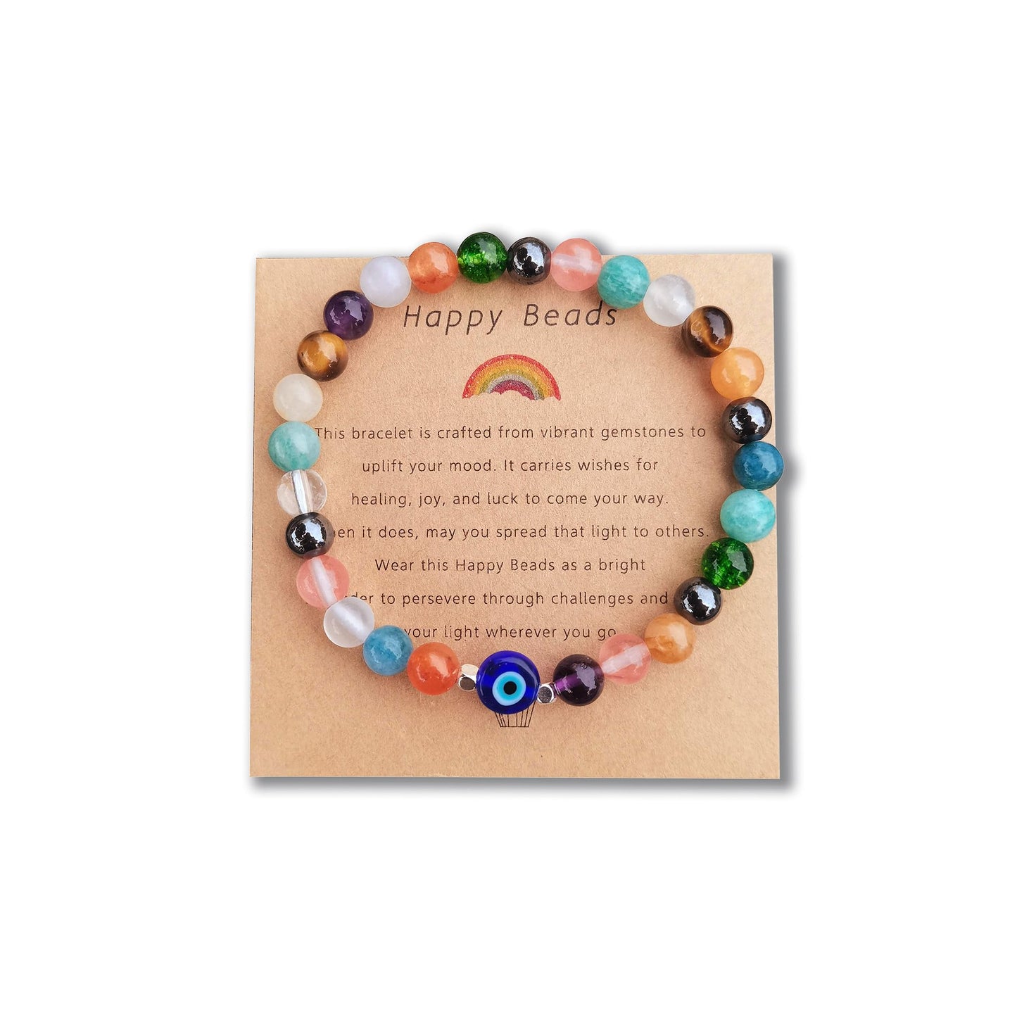 DLYFNVEV Blue Evil Eye Bracelet Triple Protection Healing Crystal Beads Colorful Gemstone for Women Rainbow Good Lucky Natural Stone Charm Boho Bohemian Jewelry empath health Gifts