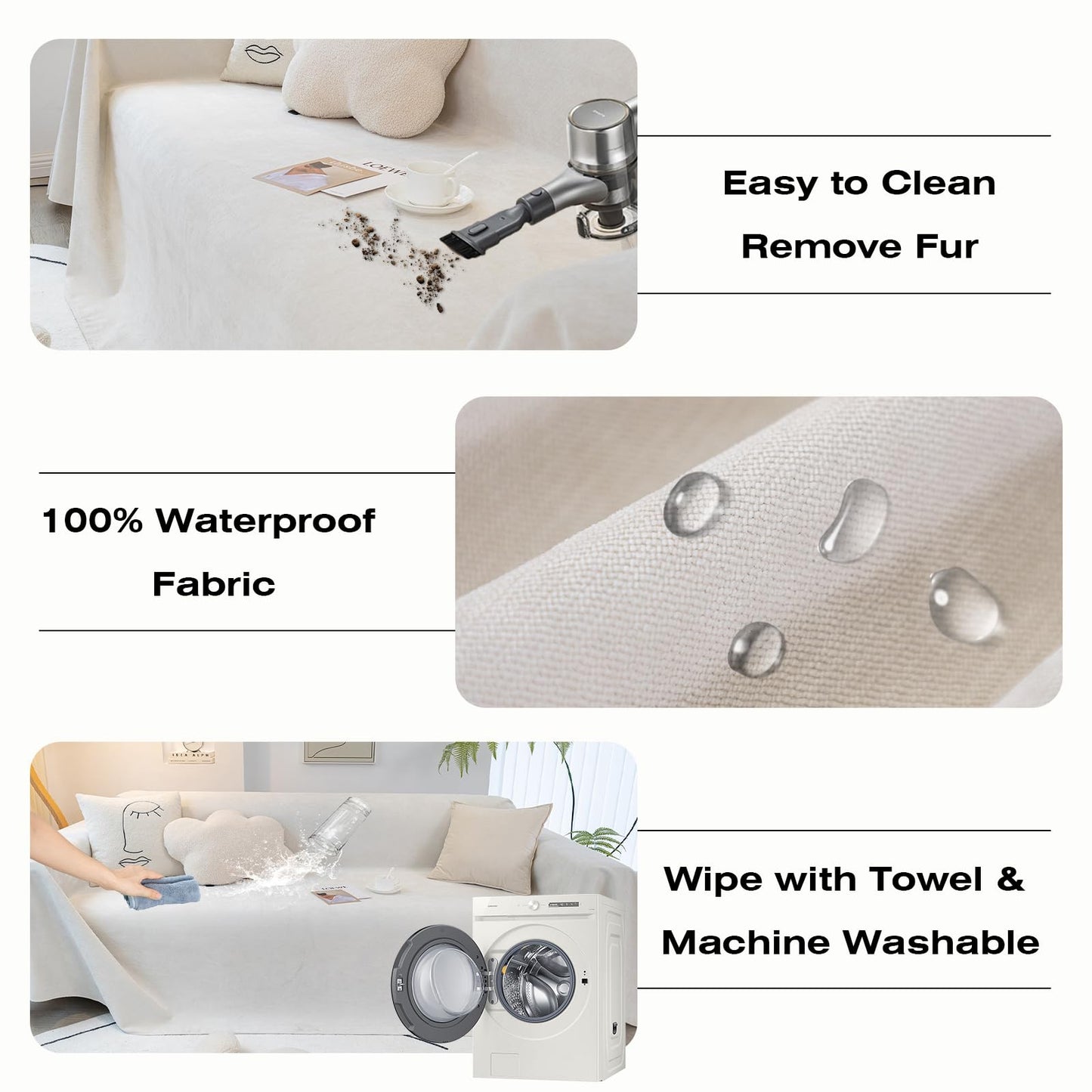 STACYPIK White Waterproof Couch Cover Scratch Resistant Sofa Cover for 3 Cushion Couch Thickened Non Slip Sofa Throw for Sectional Water Resistant Sofa Slipcover for Cats Dogs Furniture Cover-71X118IN