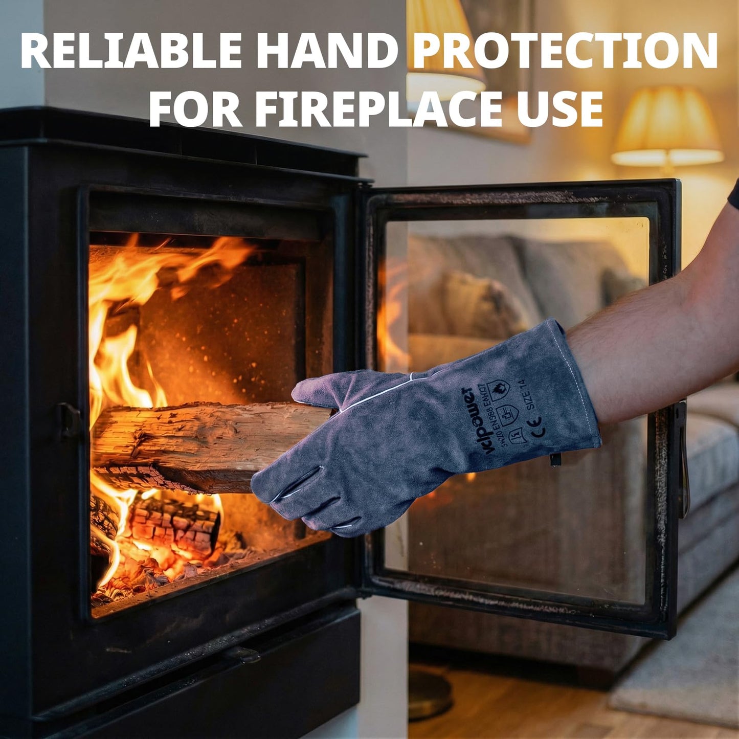 vclpower Welding Gloves Fire Heat Resistant Fireproof Leather for Welding Fire Pit Wood Stove Campfire Furnace BBQ Baking,Grill Oven Stick Mig Tig Gear L