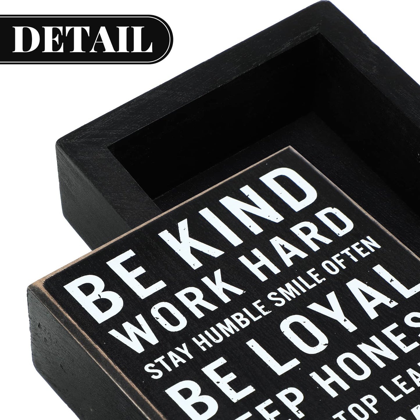 Be Kind Wooden Box Signs with Positive Quotes Sayings Inspirational Desk Decor Family Motivational Signs with Quotes for Farmhouse Office Employee Boss Desk Plaque 4.7 x 6 Inch(Black)