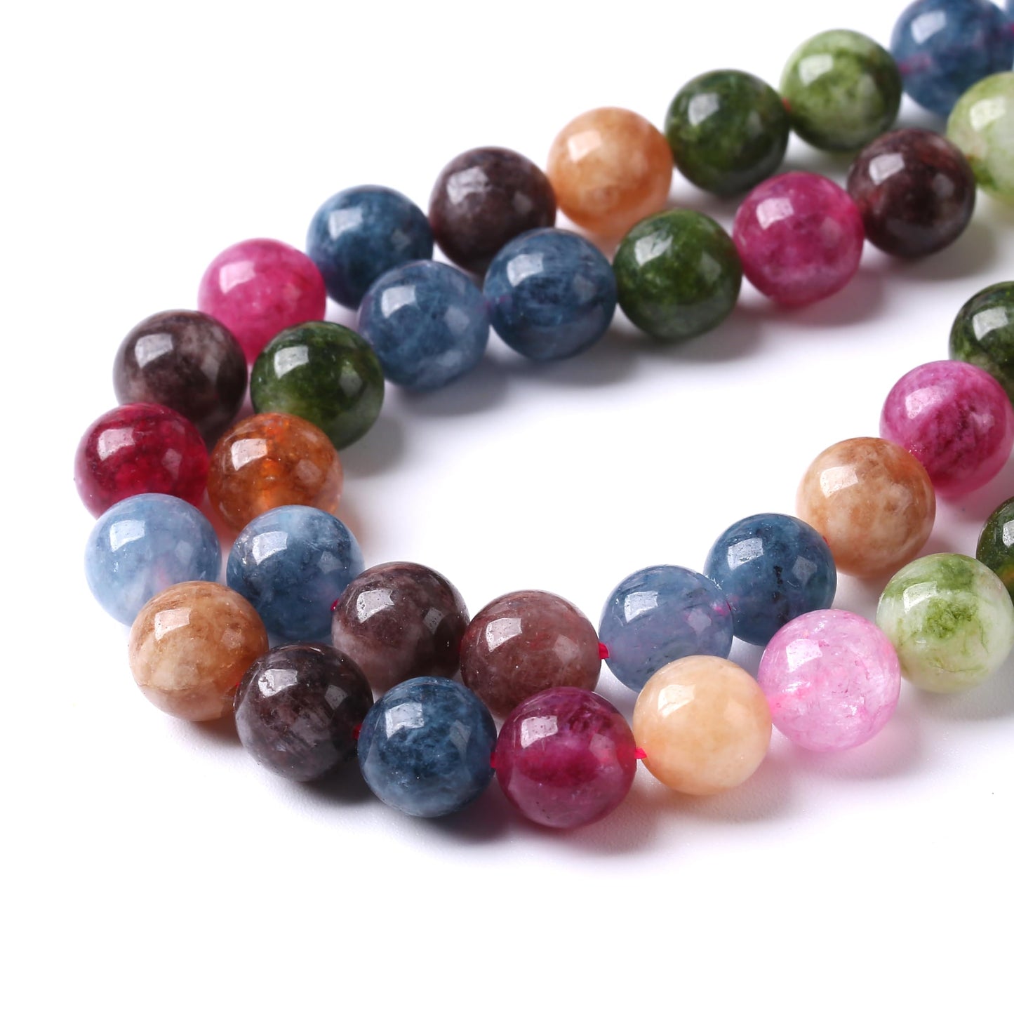 36pcs 10mm Natural Colorful Tourmaline Jade Stone Beads Round Loose Crystal Healing Energy Beads for Jewelry Making DIY Bracelet Necklace Earrings 15" (10mm, Colorful Tourmaline)