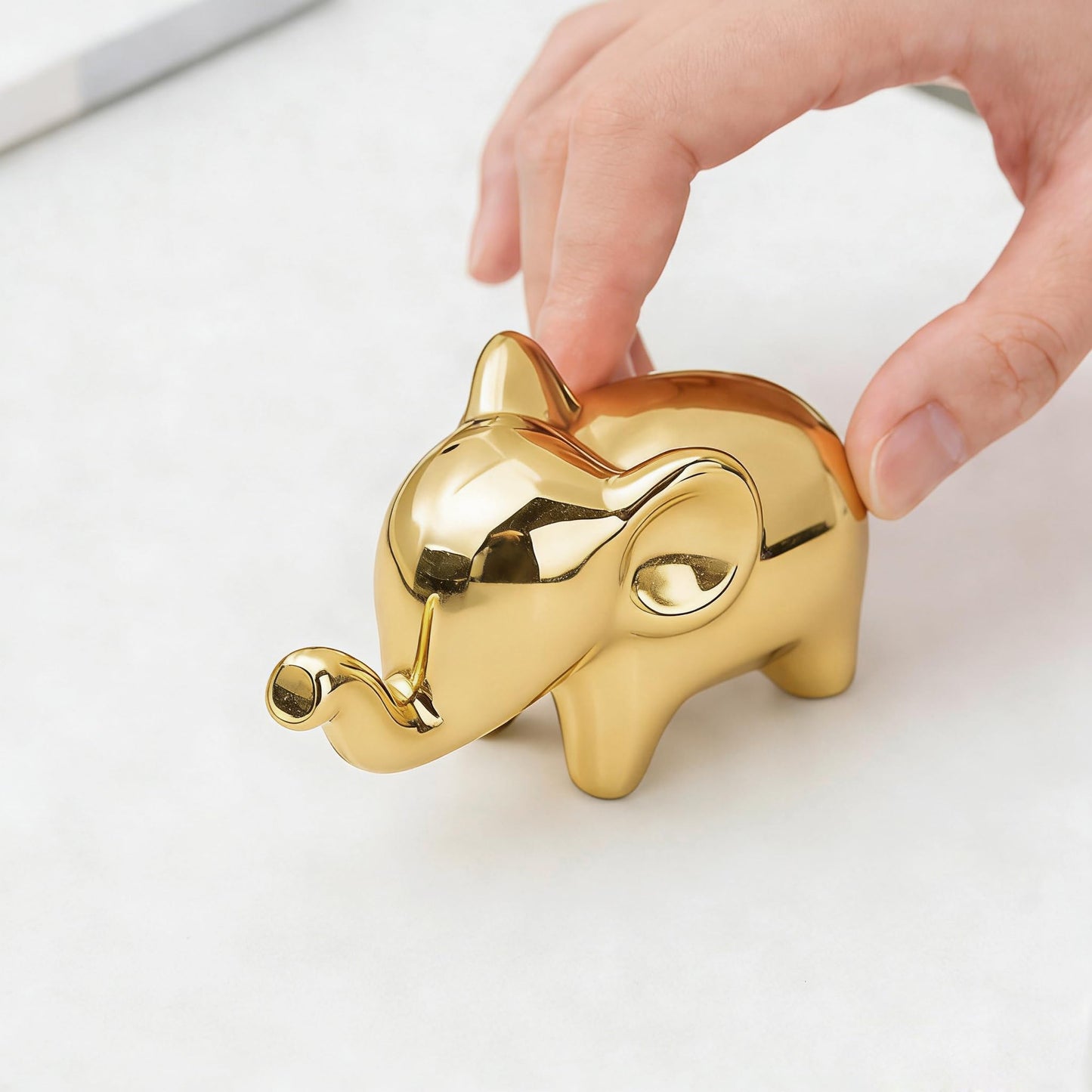 OwMell Good Luck Elephant Decor for Home, Small Ceramic Elephant Statue Figurine for Home Decor - Gold Plated