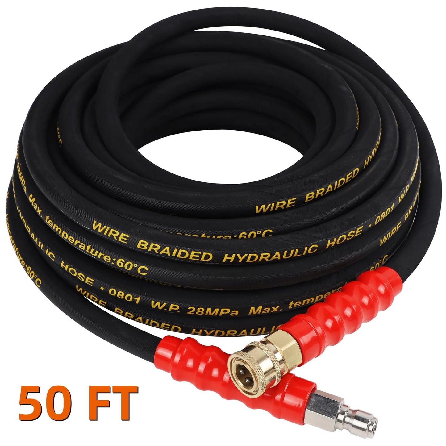 Biswing Pressure Washer Hose 50FT with 3/8 Inch Quick Connect, High Tensile Wire Braided Power Washer Hose, Kink Proof Extension Hose for Cars Floors Swimming Pool Washing, 4000 PSI