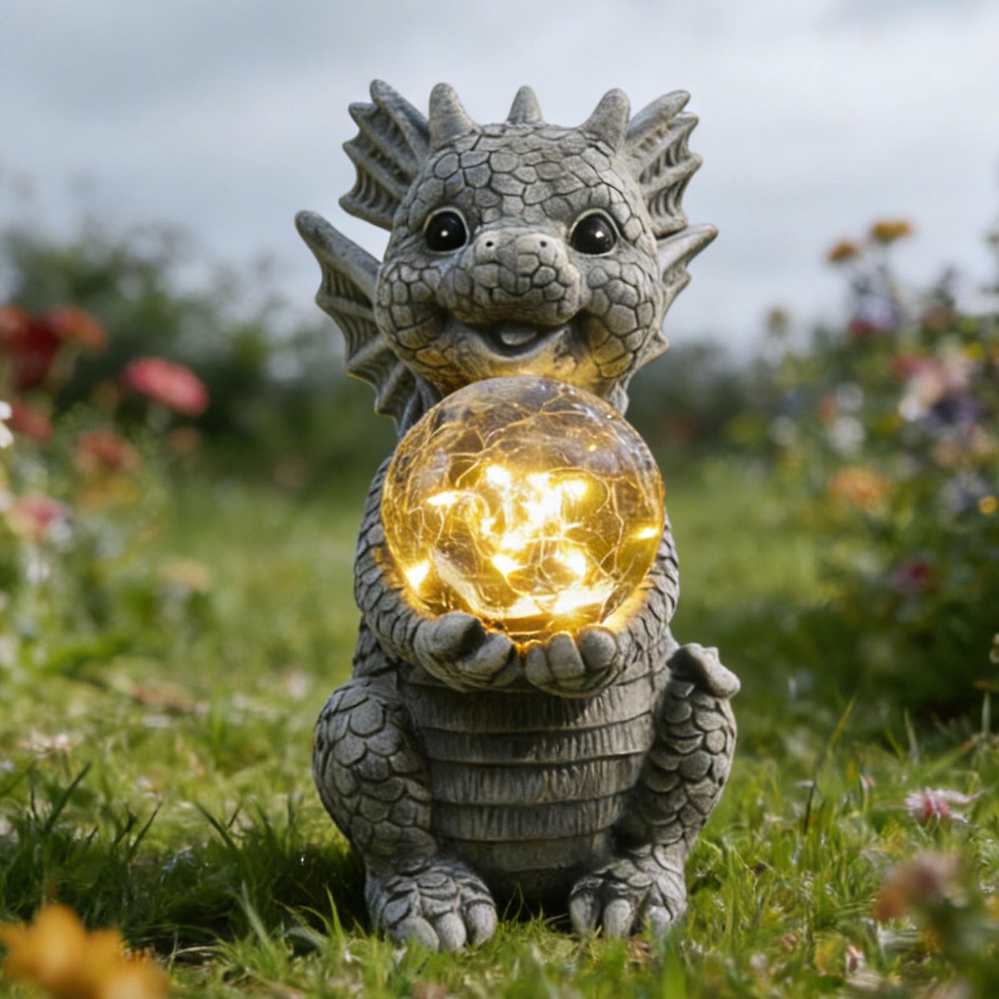 Newinhome Solar Garden Decorations - Dragon Statue with Crackle Glass Ball Light - Garden Decor for Patio, Yard, Lawn, Pathway, Landescape - Housewarming Gifts - Dragon Gifts for Women Mom Grandmom