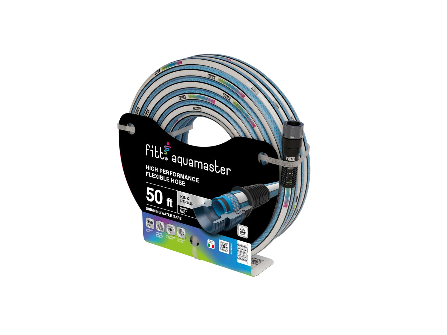 FITT Aquamaster 5/8" 50ft, high performance flexible Garden Hose for intensive Use. Kink-proof