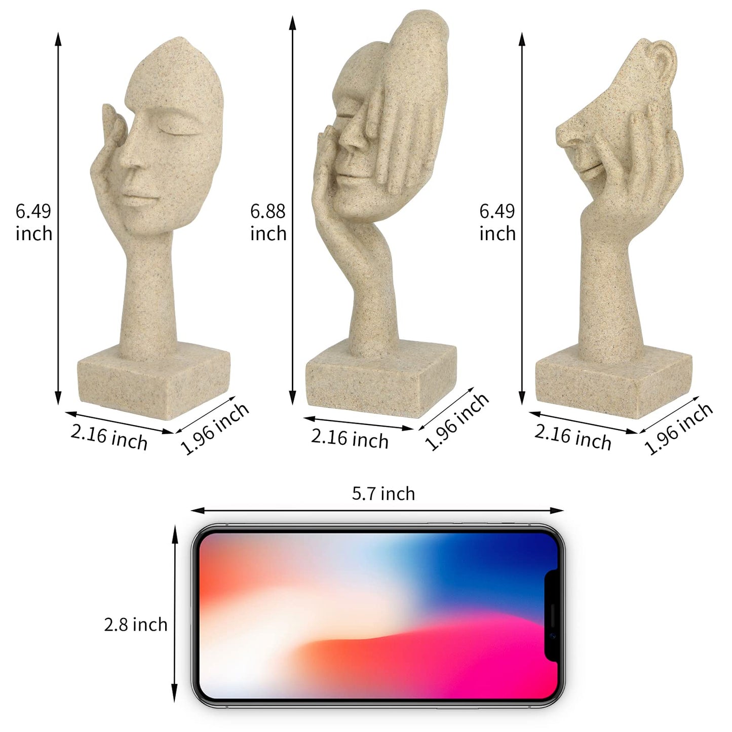 prosfalt 3 Pcs Thinker Statue,Modern Home Resin Sculptures,Collectible Figurines for Home Office Bookshelf Desktop Decor(Sandstone)