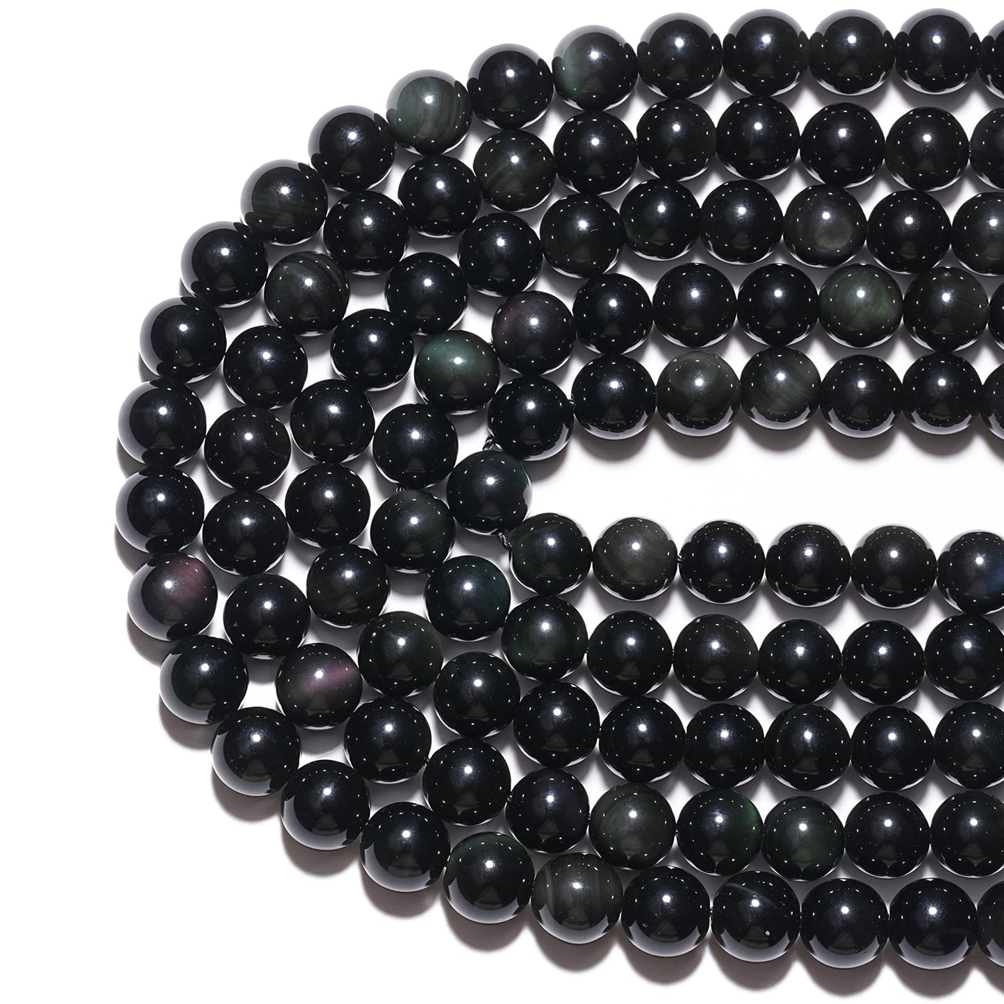 10mm Natural Rainbow Black Obsidian Gemstone Beads Polished Round Smooth Stone Beads for Bracelets Jewelry Making 15inch Loose Beads