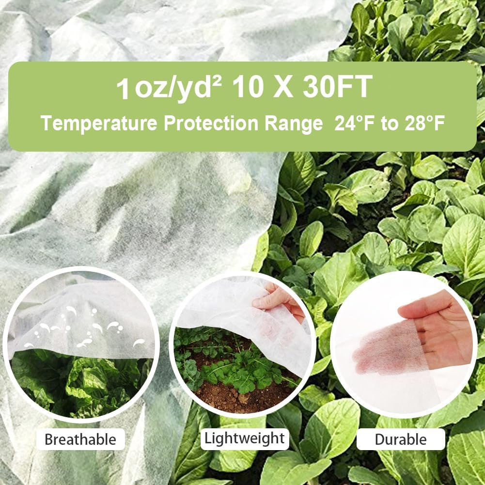 Plant Covers Freeze Protection, 10ft x 30ft 1.0oz/yd² Reusable Floating Row Cover, Frost Cloth for Outdoor Plants, Breathable Frost Blanket for Winter Cold Weather & Pest Protection