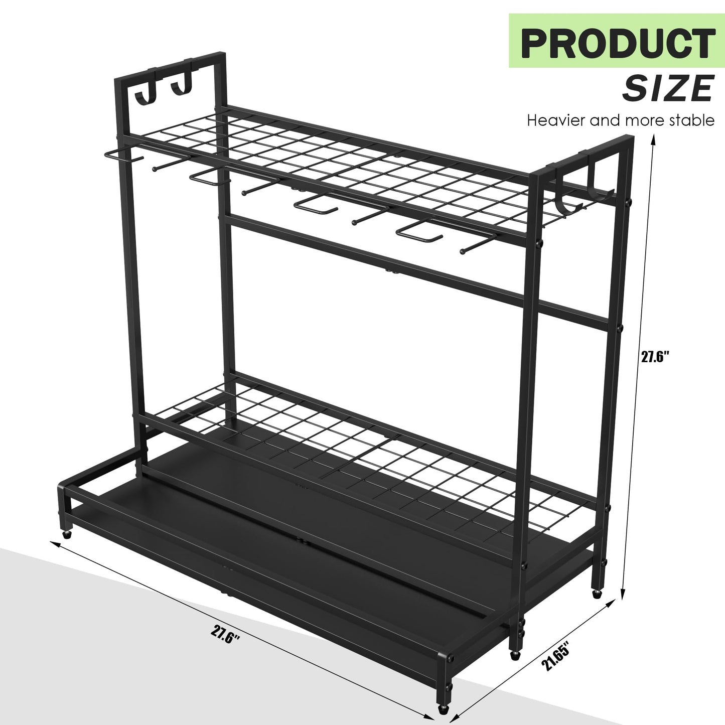 VGMiu Garden Tool Organizer for Garage, Yard Tool Rack, Holds Up to 64 Long-Handled Tools, Black Metal Garden Tools Rack Storage with Hooks for Yard Shed Garage Organization