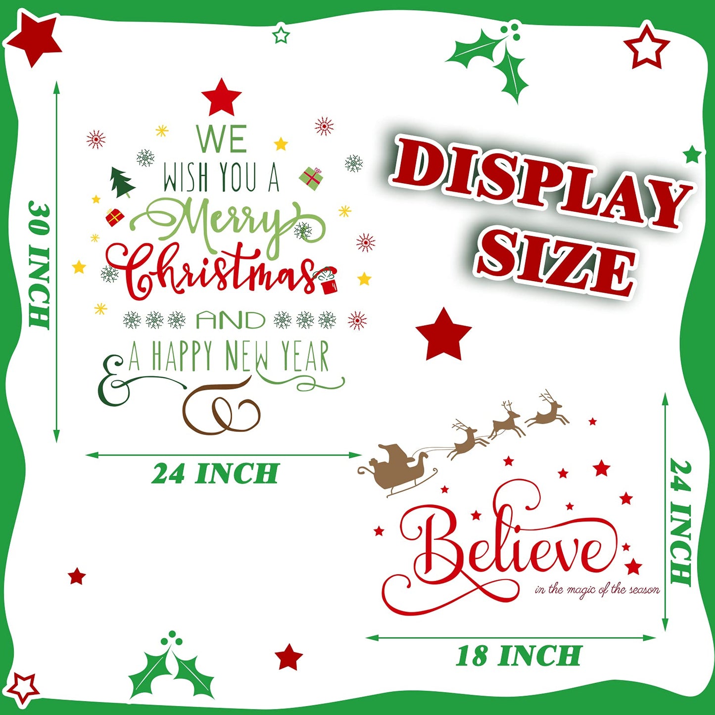 Outus Happy New Year Decal Stickers Believe Quotes Wall Decals Reindeer Christmas Tree Wall Art Decals Decor Removable Modern for New Year Party Supplies Home Window Decor