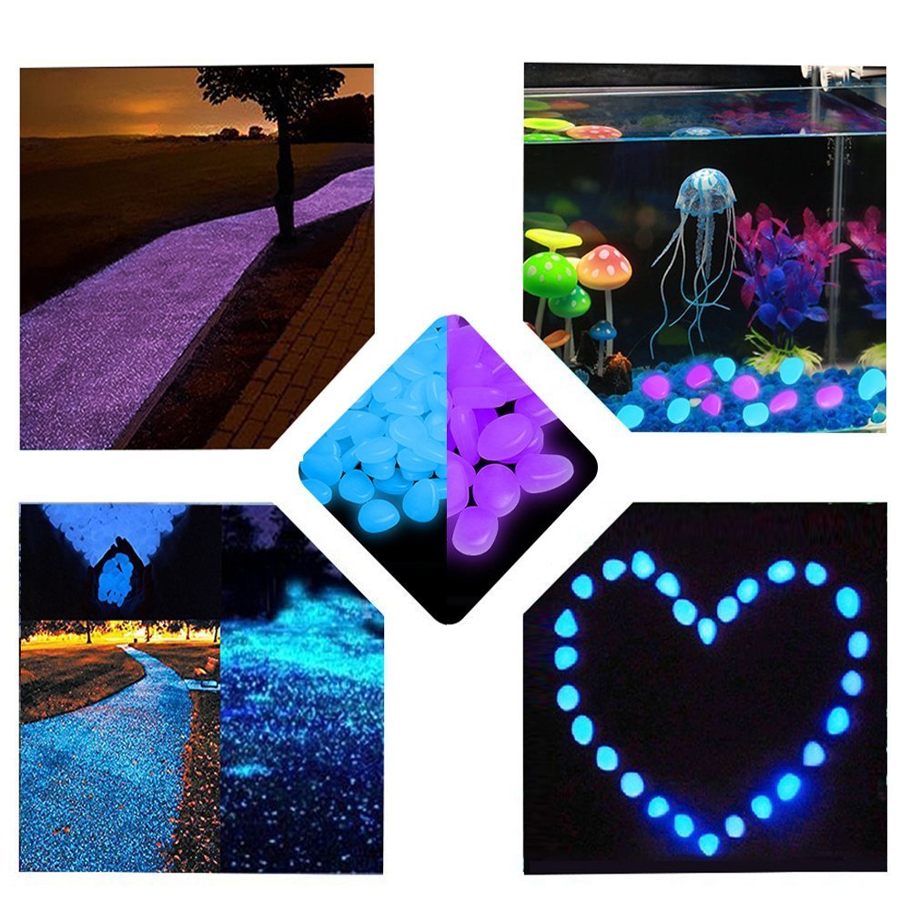 340PCS Glow Stone Glowing in The Dark Pebbles Outdoor Decor Fish Tank Gravel Rocks Decoration (Pink in Daytime, Purple in The Dark)