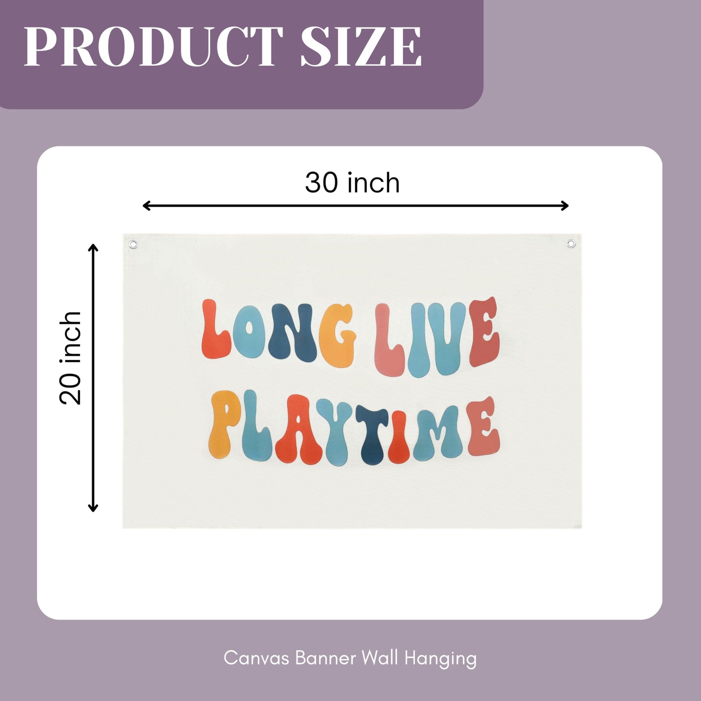 100% Cotton Canvas Long Live Playtime Banner, Toddler Kids Room Nursery, Odor-Free Printed Wall Decor Hanging, Kids Room & Playroom Wall Decor