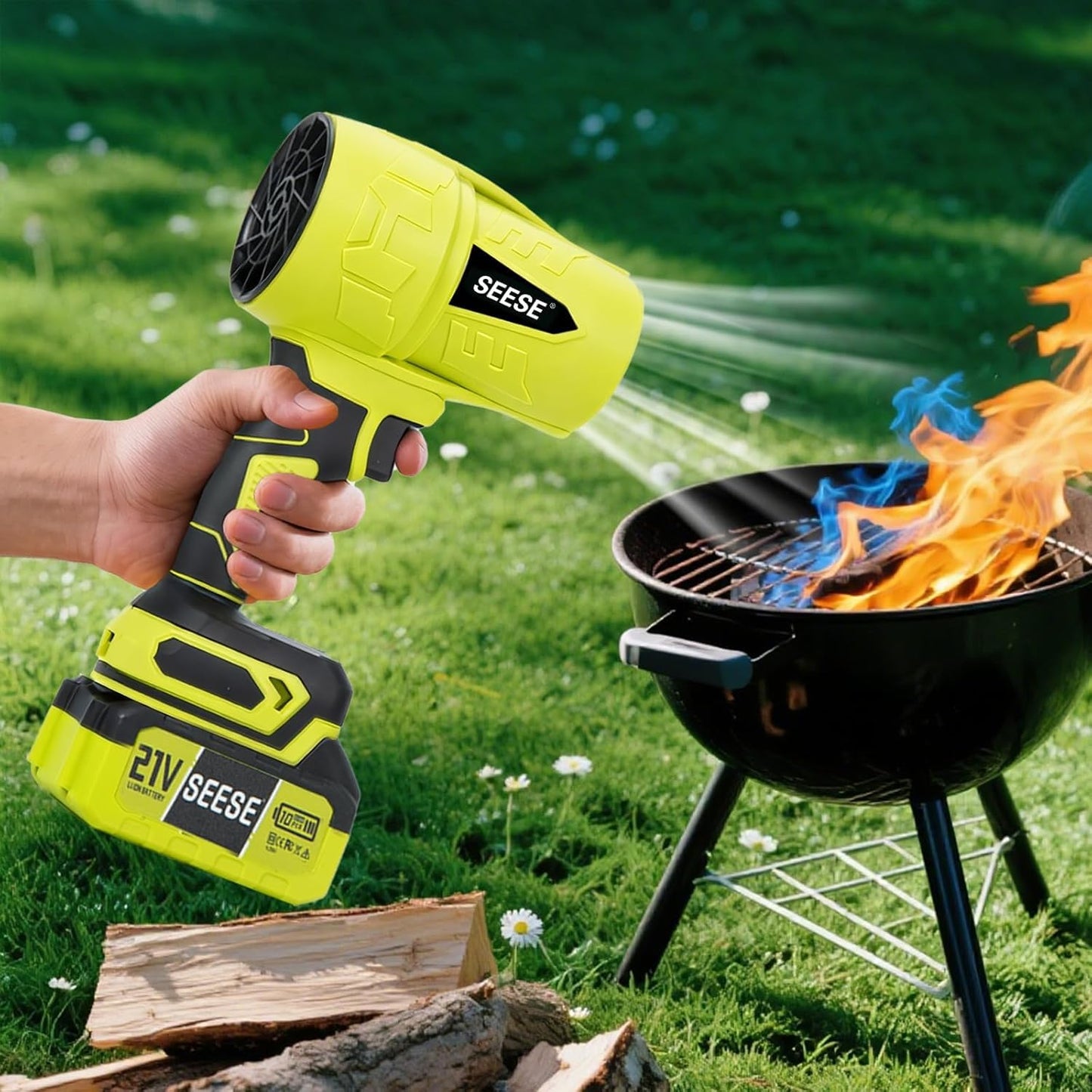 SEESE Turbo Jet Leaf Blower: Cordless Leaf Blower for Yard Leaves, Driveway Sand & Car Drying - 450 CFM High Speed with Ergonomic Handle for Easy Operation