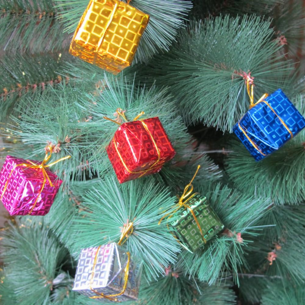 24PCS Shiny Mini Boxes Ornaments，Christmas Tree Decoration,Metal Foil Wrapped Ornaments，for Christmas Tree Hanging Decorations