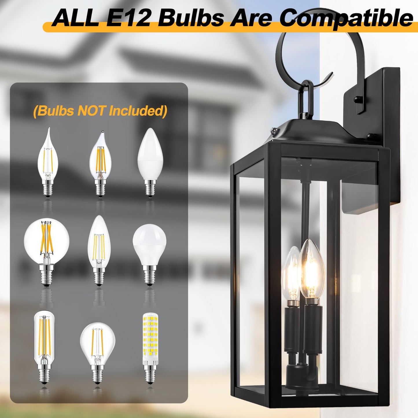 Black Dusk to Dawn Outdoor Wall Lantern 2-Light, 19" Large Modern Outdoor Wall Lights, Industrial Porch Lights Wall Mount with Tempered Glass, Waterproof Farmhouse Exterior Lighting Fixtures, 2 Packs