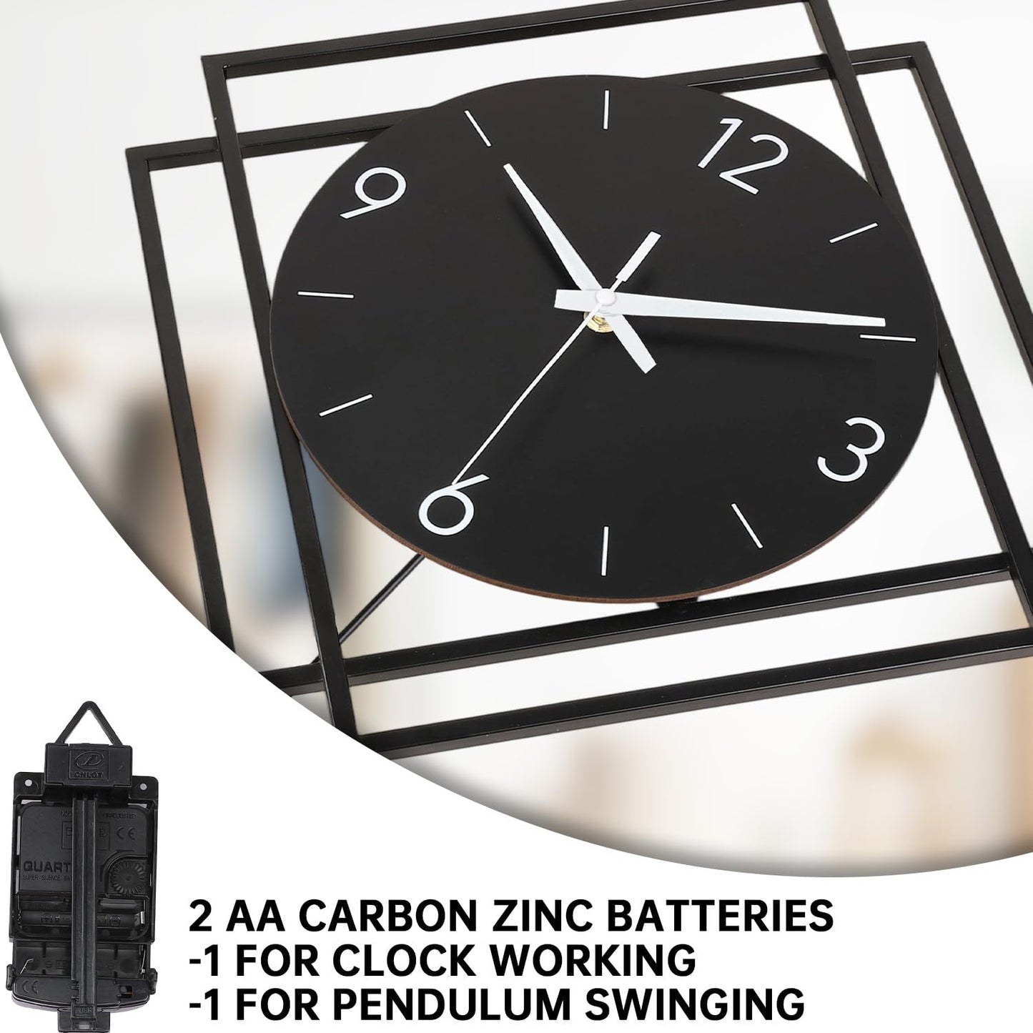 Wall Clock with Pendulum,Silent Quality Quartz Battery Operated,Modern Large Wall Clocks for Living Room Kitchen Home Bathroom Bedroom Wall Decor,16.2x26Inch(Black)
