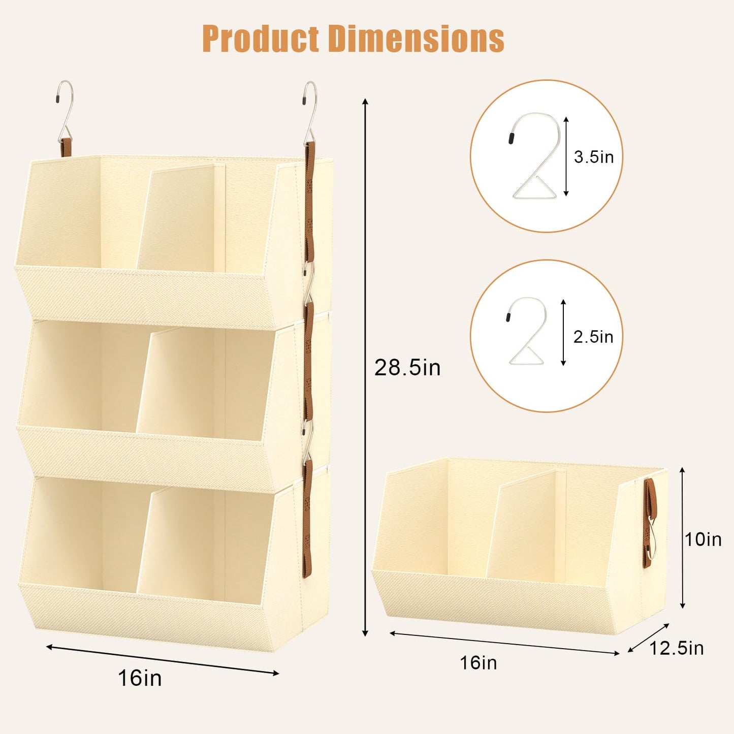 WHEEXIAG Hanging Closet Organizer, Closet Organizers and Storage, Hanging Closet Organizer Extra Large - Fabric Closet Hanging Organizer for Home, Dorm, Rv,Handbags, Underwear, Sock. Beige - 1 Pack
