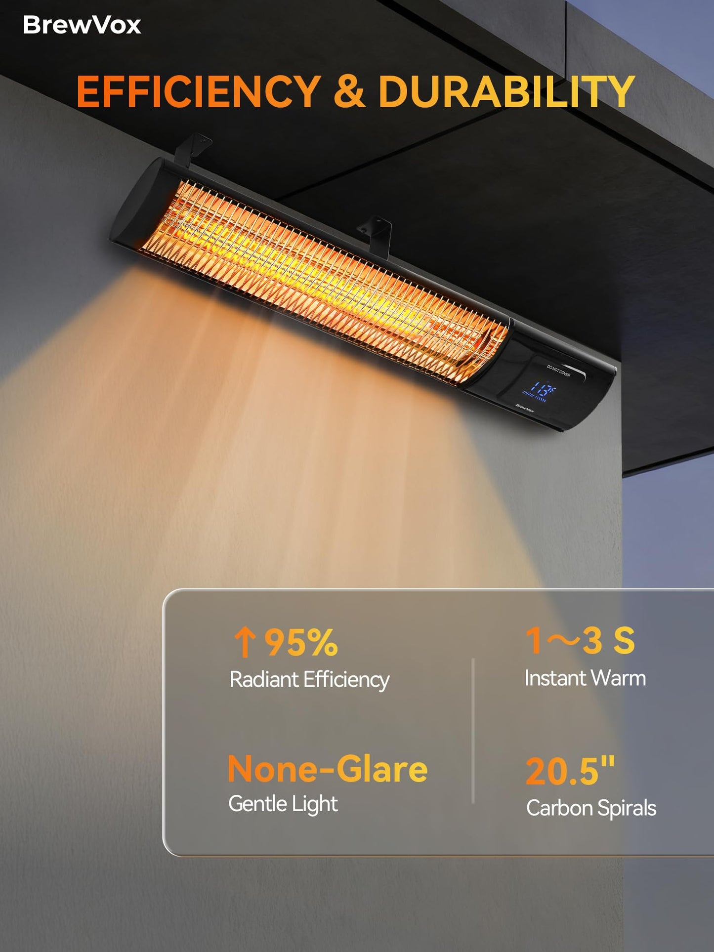 BrewVox Carbon Infrared Electric Outdoor Patio Heater with Thermostats, Smart App-Controlled with Remote On/Off & Timer for Living Room, Bedroom, Garage, Office