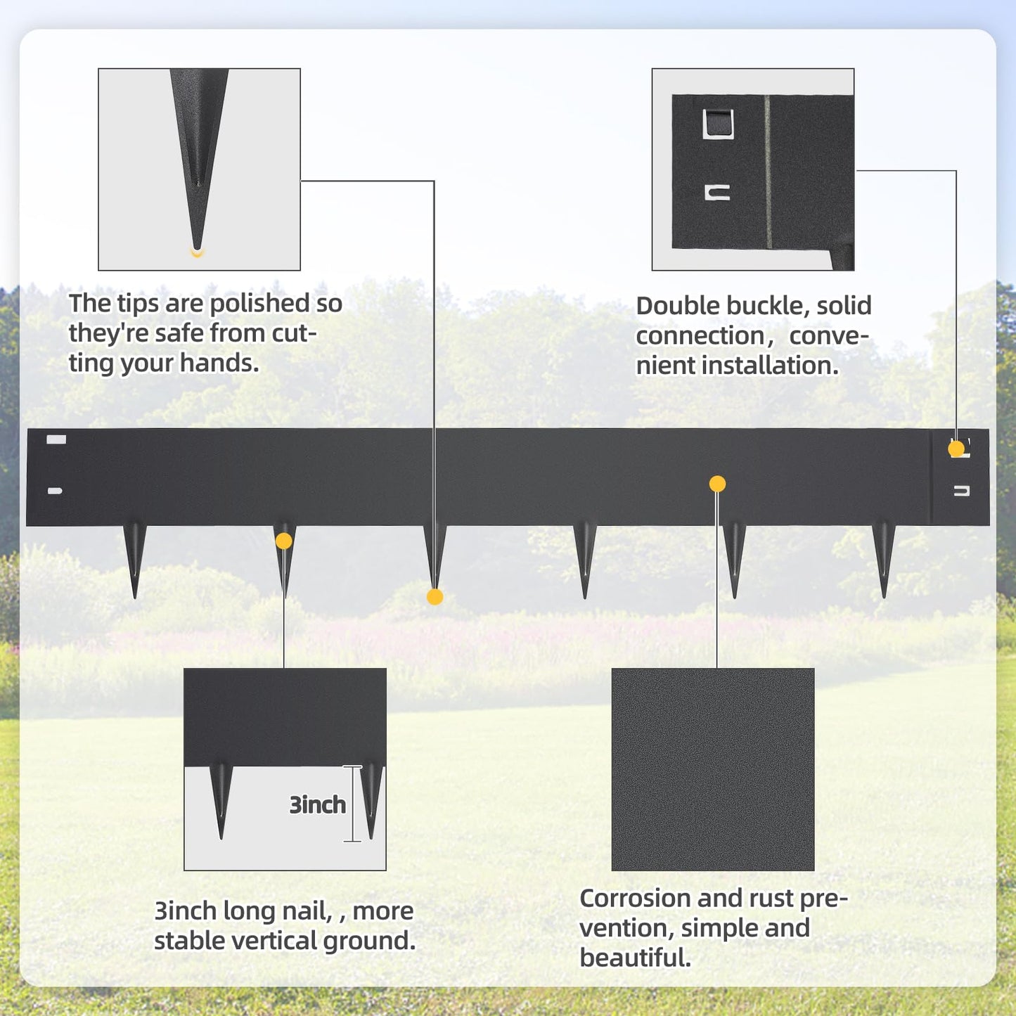 5PCS Steel Landscape Edging 39 x 7Inch (4 Inch Metal Strips + 3inch Nail) Black Garden Edging Border Length Flexible Landscape Edging Anchoring Stakes