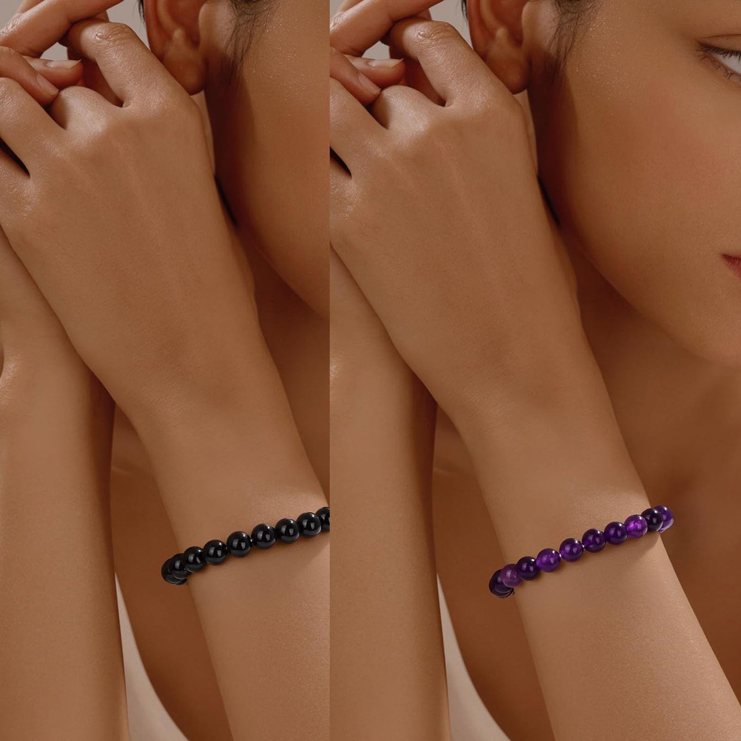 Crgwxzl 3pcs Anxiety Relief Protection Bracelets,Healing Black Tourmaline Crystal Bracelets for Women Men,8mm Natural Stone Amethyst Labradorite Beaded Spiritual Gemstone Jewelry Gifts
