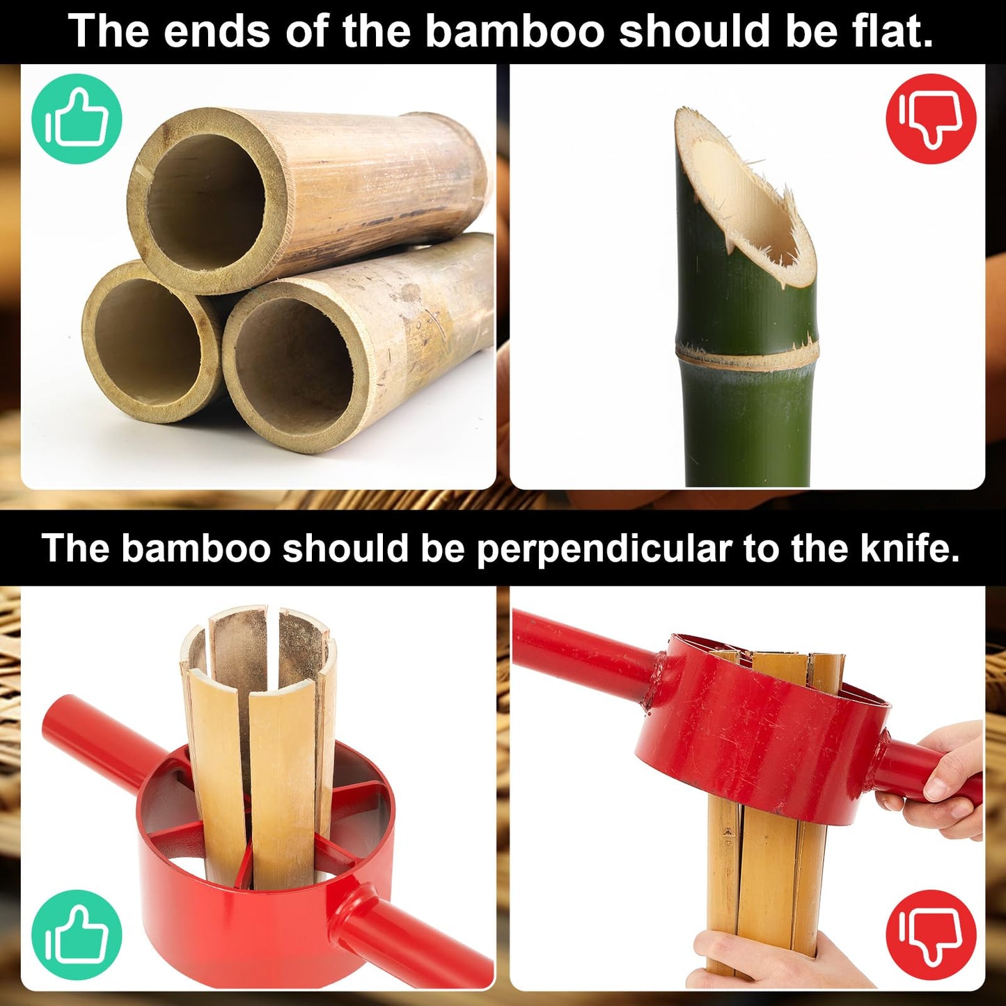 Lanties Bamboo Splitter 5.5 Inch Bamboo Split Steel Manual Dividing Splitting Tool with Both Side Handle Blade for Farm Backyard Workplace, Easy to Use, Red(6 Cut)