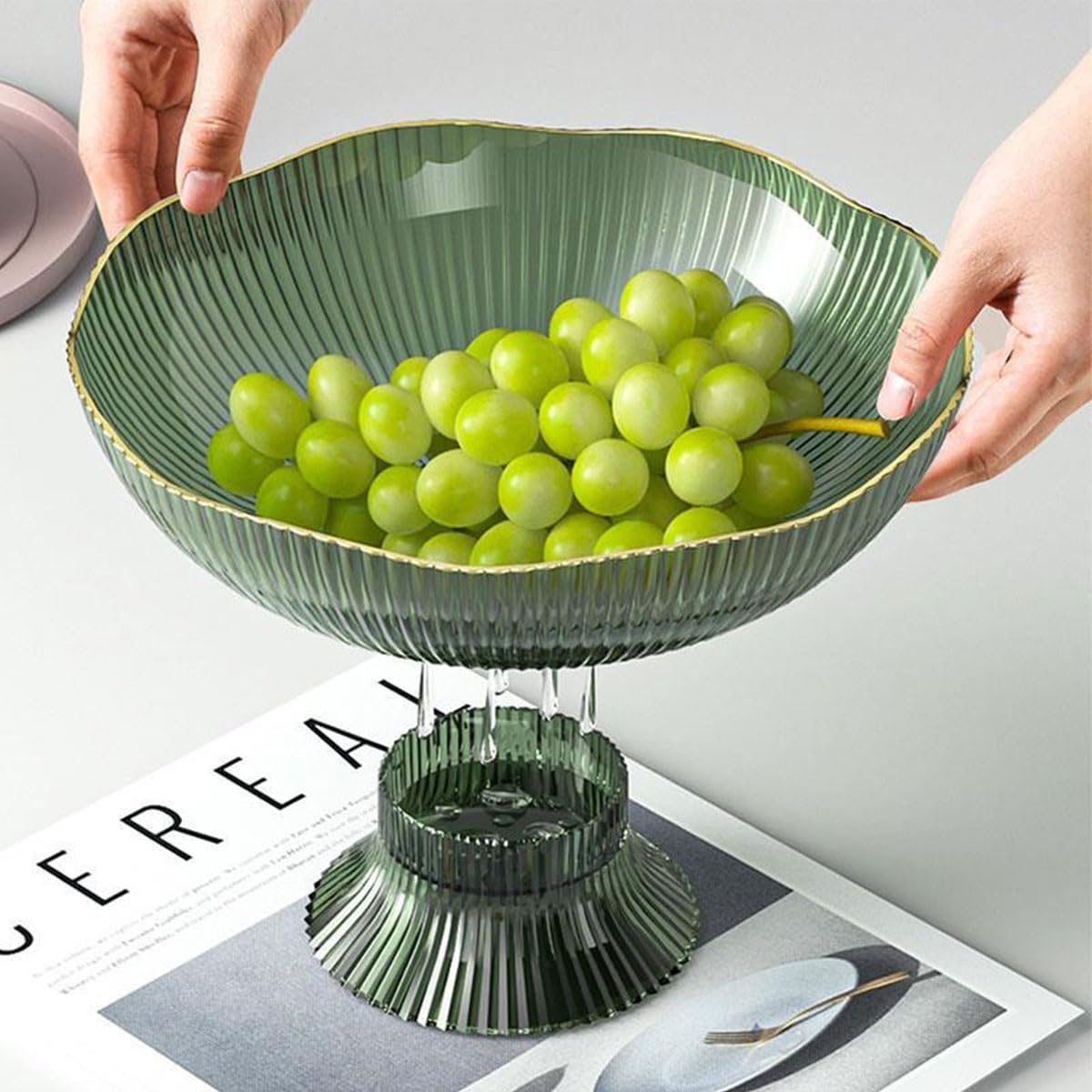 MENGBEILA Home Drain Fruit Tray, Living Room Coffee Table, Candy and Snack Placement Tray, Fruit Basket, Fruit Basin (green)